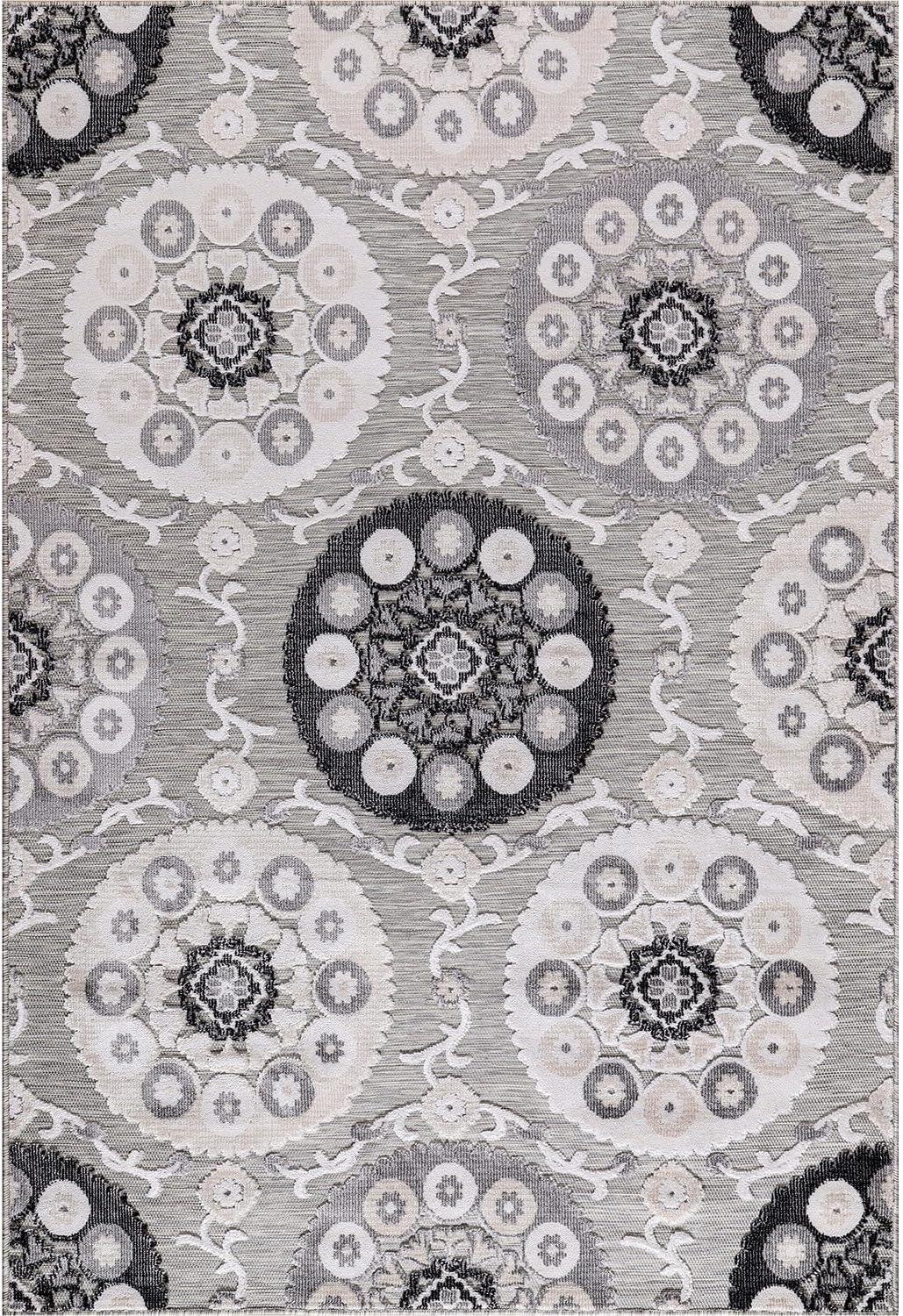 image:imageCAMILSON Indoor Outdoor Rug Navy 710x10 Leaf Tropical Botanical Area Rugs for Indoor and Outdoor patios EasyCleaning NonShedding Living Room Garden and Kitchen Washable Outside Carpet 8x103003 Gray