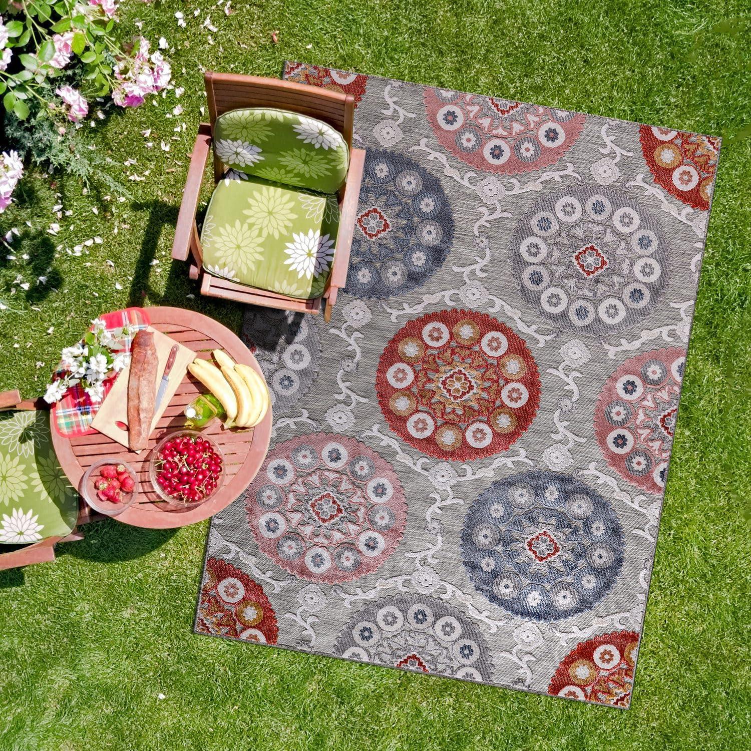 image:imageCAMILSON Indoor Outdoor Rug Navy 710x10 Leaf Tropical Botanical Area Rugs for Indoor and Outdoor patios EasyCleaning NonShedding Living Room Garden and Kitchen Washable Outside Carpet 8x103003 Multi Color