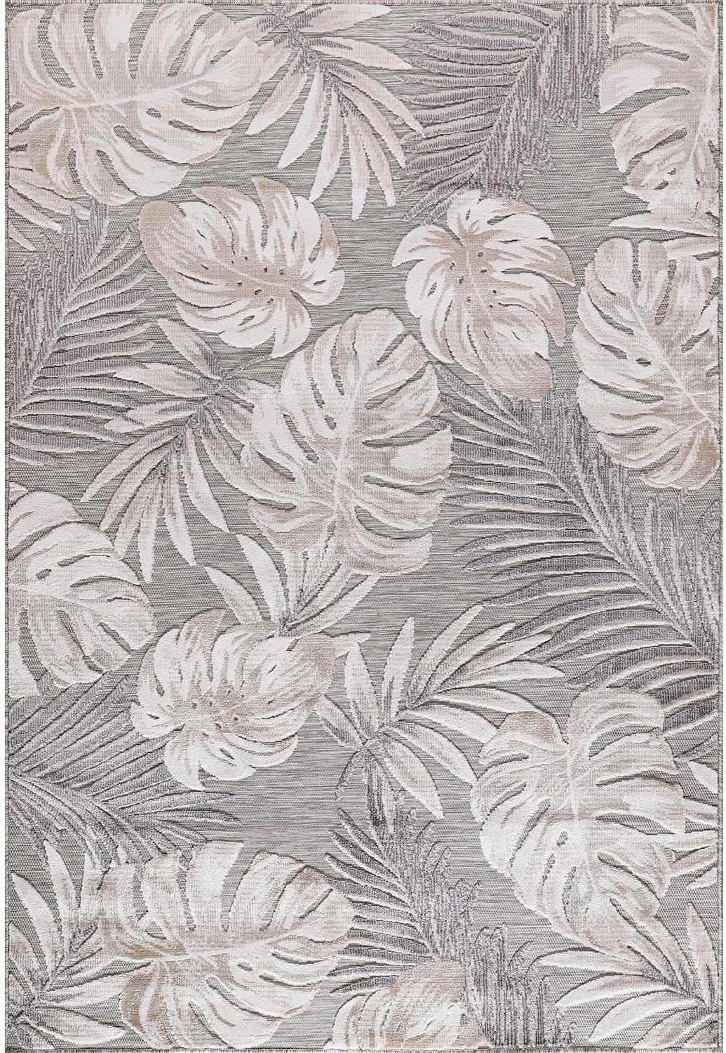 image:imageCAMILSON Indoor Outdoor Rug Navy 710x10 Leaf Tropical Botanical Area Rugs for Indoor and Outdoor patios EasyCleaning NonShedding Living Room Garden and Kitchen Washable Outside Carpet 8x103002 Beige