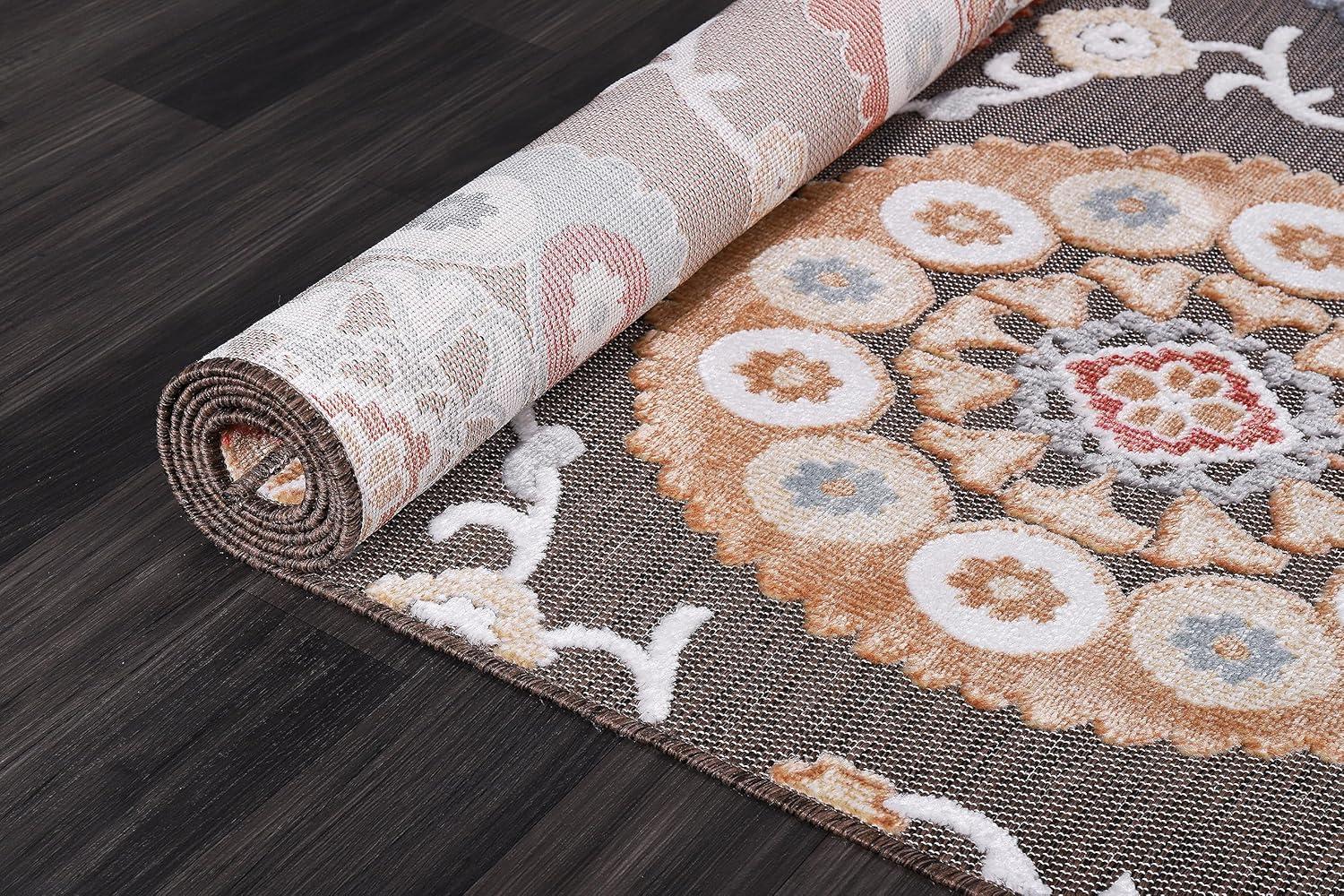 image:imageCAMILSON Indoor Outdoor Rug Navy 710x10 Leaf Tropical Botanical Area Rugs for Indoor and Outdoor patios EasyCleaning NonShedding Living Room Garden and Kitchen Washable Outside Carpet 8x103003 Brown