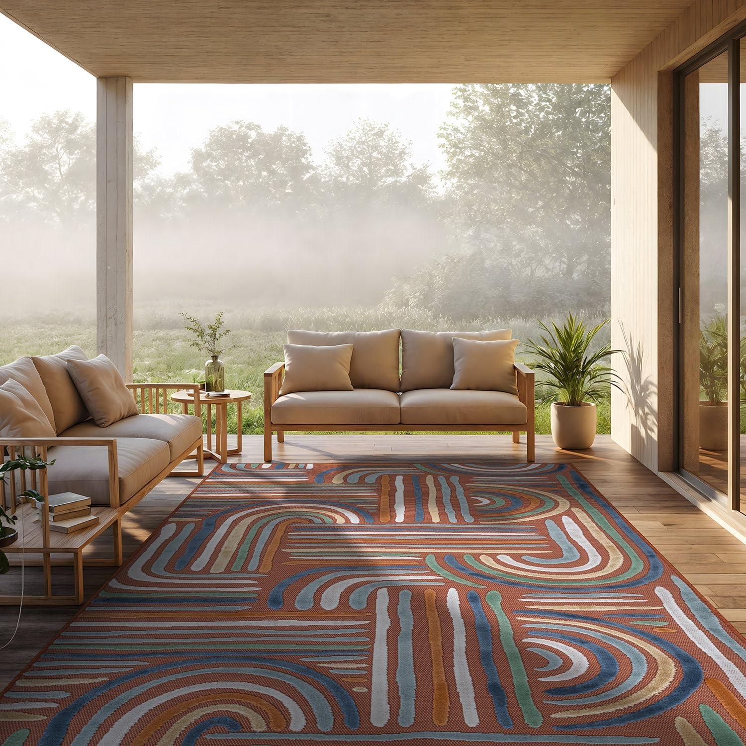 image:imageCAMILSON Indoor Outdoor Rug Navy 710x10 Leaf Tropical Botanical Area Rugs for Indoor and Outdoor patios EasyCleaning NonShedding Living Room Garden and Kitchen Washable Outside Carpet 8x103004 Orange