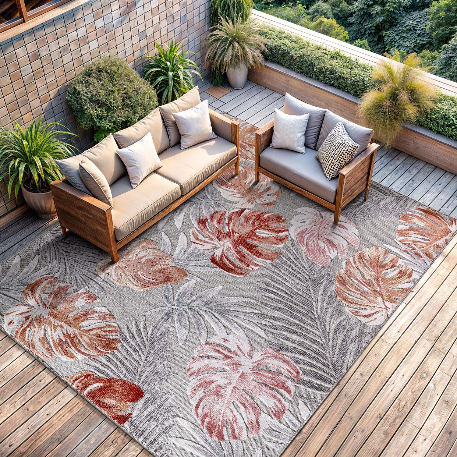 image:imageCAMILSON Indoor Outdoor Rug Navy 710x10 Leaf Tropical Botanical Area Rugs for Indoor and Outdoor patios EasyCleaning NonShedding Living Room Garden and Kitchen Washable Outside Carpet 8x103002 Multi Color