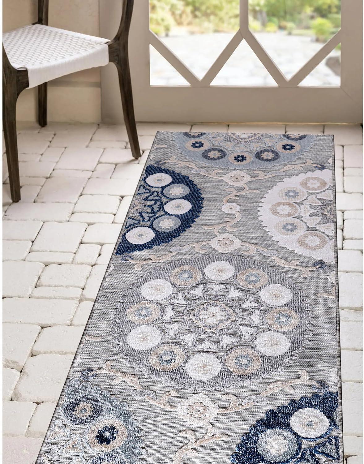 image:imageCAMILSON Indoor Outdoor Rug Navy 710x10 Leaf Tropical Botanical Area Rugs for Indoor and Outdoor patios EasyCleaning NonShedding Living Room Garden and Kitchen Washable Outside Carpet 8x103003 Blue