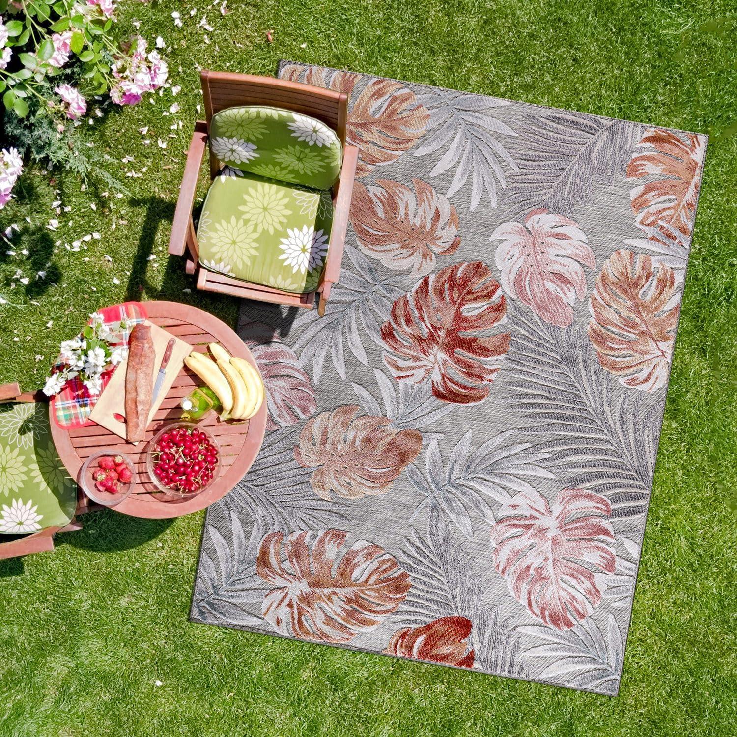 image:imageCAMILSON Indoor Outdoor Rug Navy 710x10 Leaf Tropical Botanical Area Rugs for Indoor and Outdoor patios EasyCleaning NonShedding Living Room Garden and Kitchen Washable Outside Carpet 8x103002 Multi Color