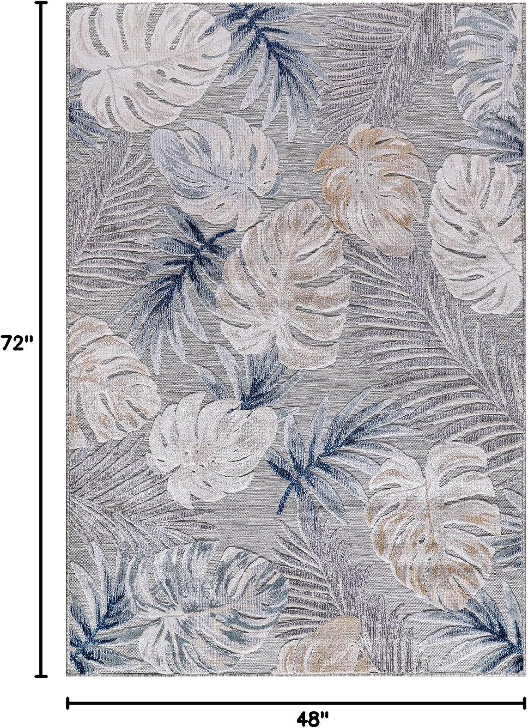 image:imageCAMILSON Indoor Outdoor Rug Navy 710x10 Leaf Tropical Botanical Area Rugs for Indoor and Outdoor patios EasyCleaning NonShedding Living Room Garden and Kitchen Washable Outside Carpet 8x103002 Blue
