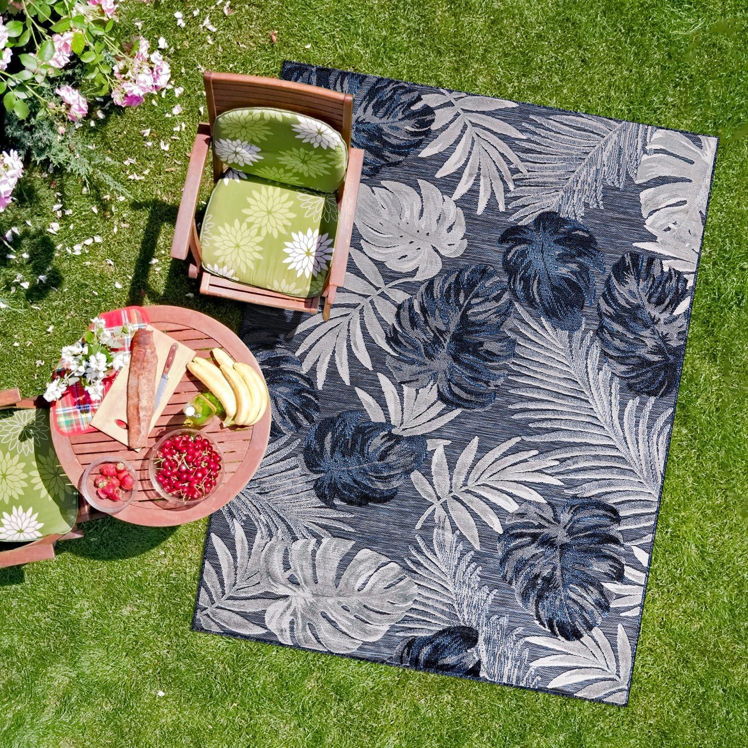 image:imageCAMILSON Indoor Outdoor Rug Navy 710x10 Leaf Tropical Botanical Area Rugs for Indoor and Outdoor patios EasyCleaning NonShedding Living Room Garden and Kitchen Washable Outside Carpet 8x103002 Navy