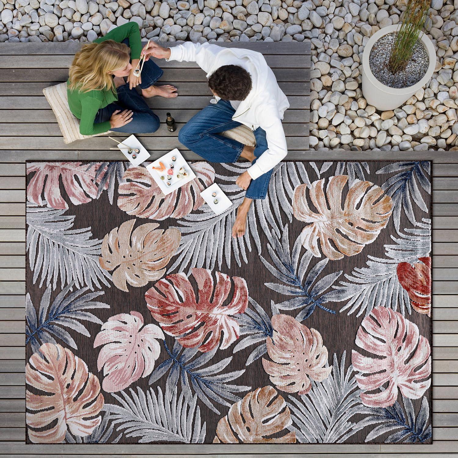image:imageCAMILSON Indoor Outdoor Rug Navy 710x10 Leaf Tropical Botanical Area Rugs for Indoor and Outdoor patios EasyCleaning NonShedding Living Room Garden and Kitchen Washable Outside Carpet 8x103002 Brown