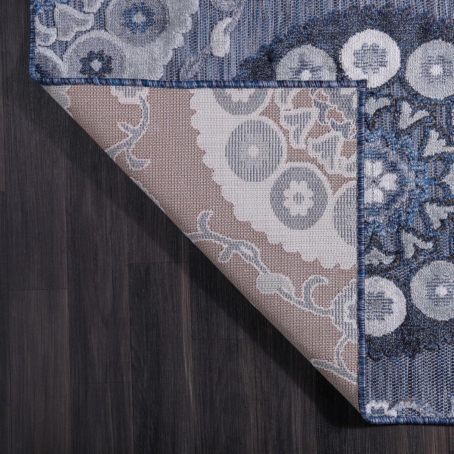 image:imageCAMILSON Indoor Outdoor Rug Navy 710x10 Leaf Tropical Botanical Area Rugs for Indoor and Outdoor patios EasyCleaning NonShedding Living Room Garden and Kitchen Washable Outside Carpet 8x103003 Navy