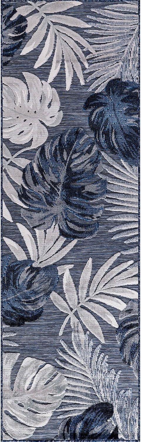 image:imageCAMILSON Indoor Outdoor Rug Navy 710x10 Leaf Tropical Botanical Area Rugs for Indoor and Outdoor patios EasyCleaning NonShedding Living Room Garden and Kitchen Washable Outside Carpet 8x103002 Navy