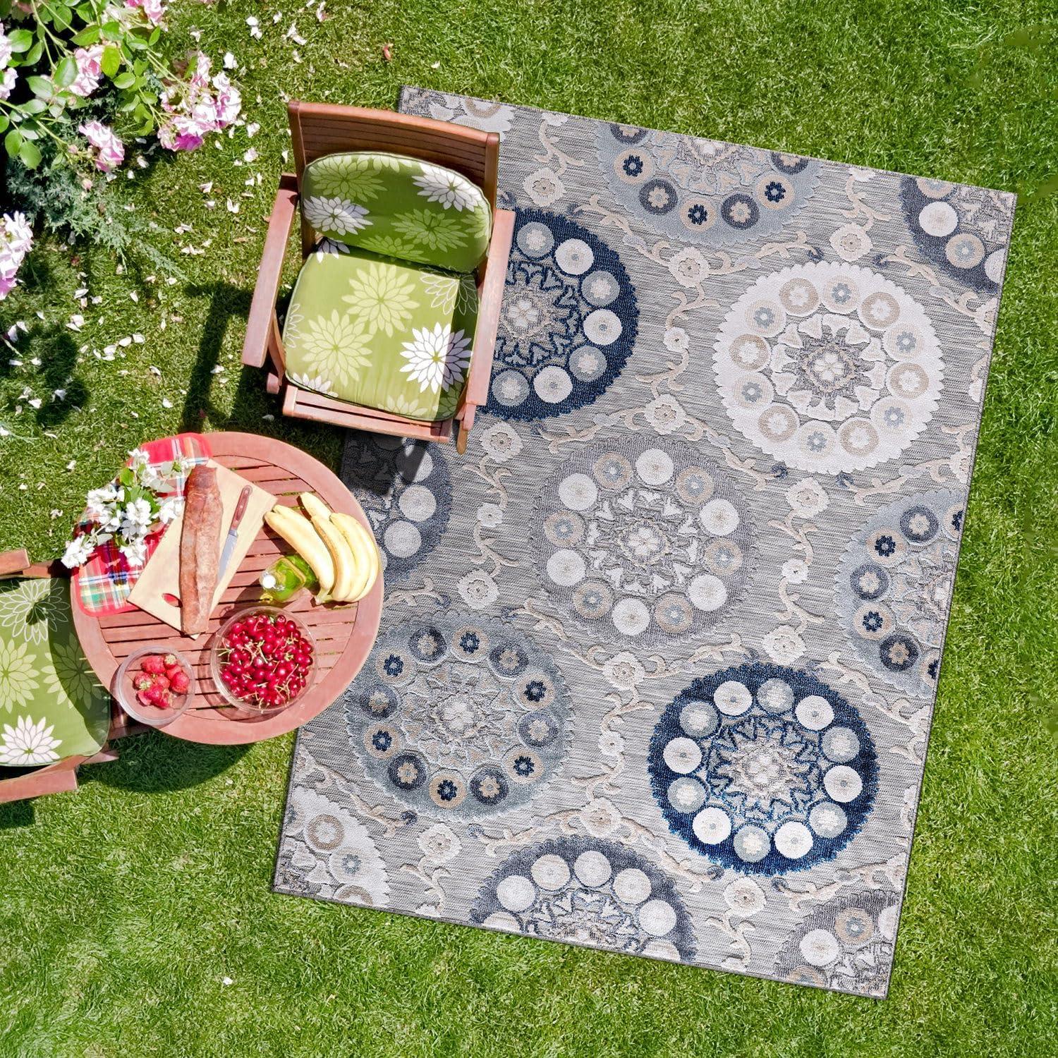 image:imageCAMILSON Indoor Outdoor Rug Navy 710x10 Leaf Tropical Botanical Area Rugs for Indoor and Outdoor patios EasyCleaning NonShedding Living Room Garden and Kitchen Washable Outside Carpet 8x103003 Blue