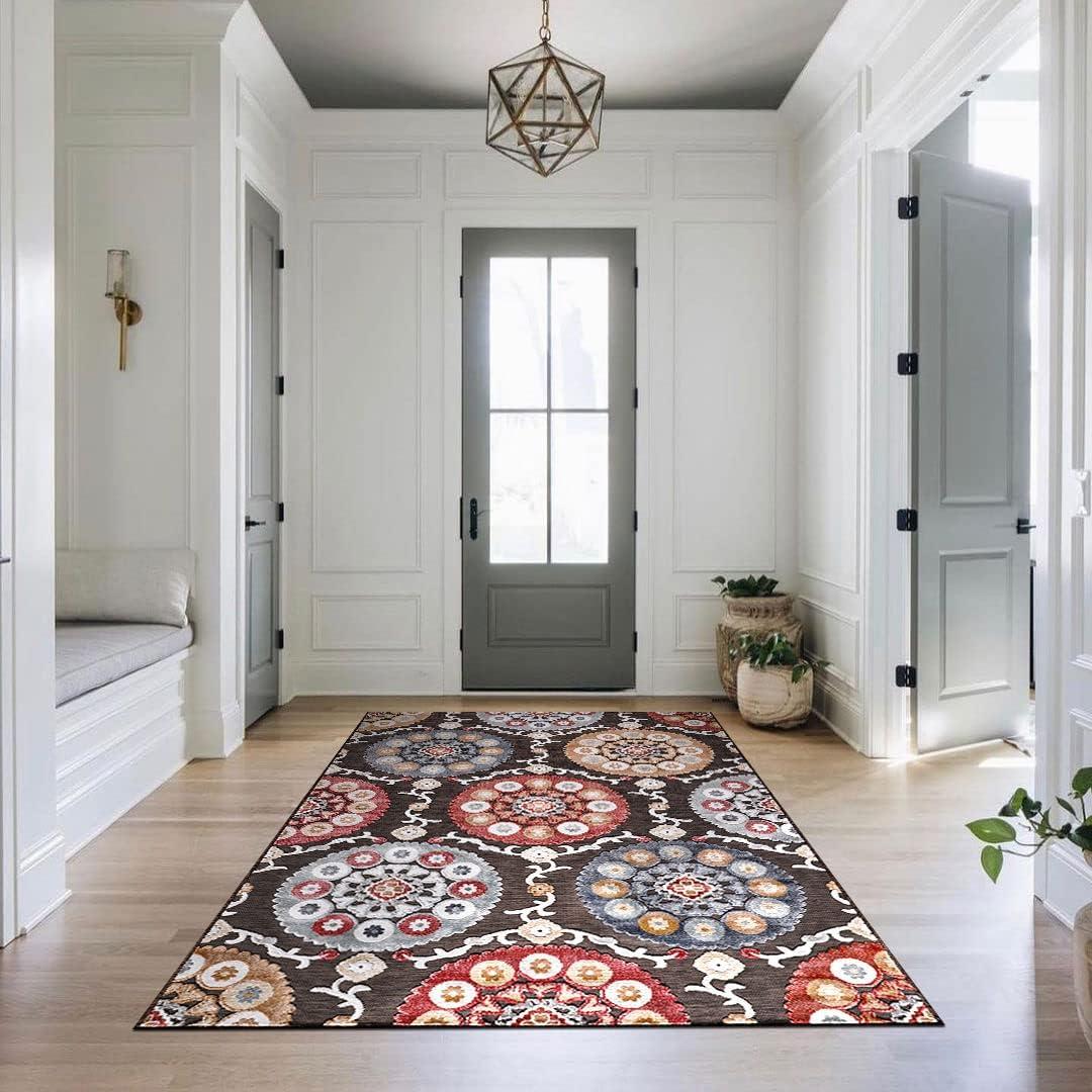 image:imageCAMILSON Indoor Outdoor Rug Navy 710x10 Leaf Tropical Botanical Area Rugs for Indoor and Outdoor patios EasyCleaning NonShedding Living Room Garden and Kitchen Washable Outside Carpet 8x103003 Brown