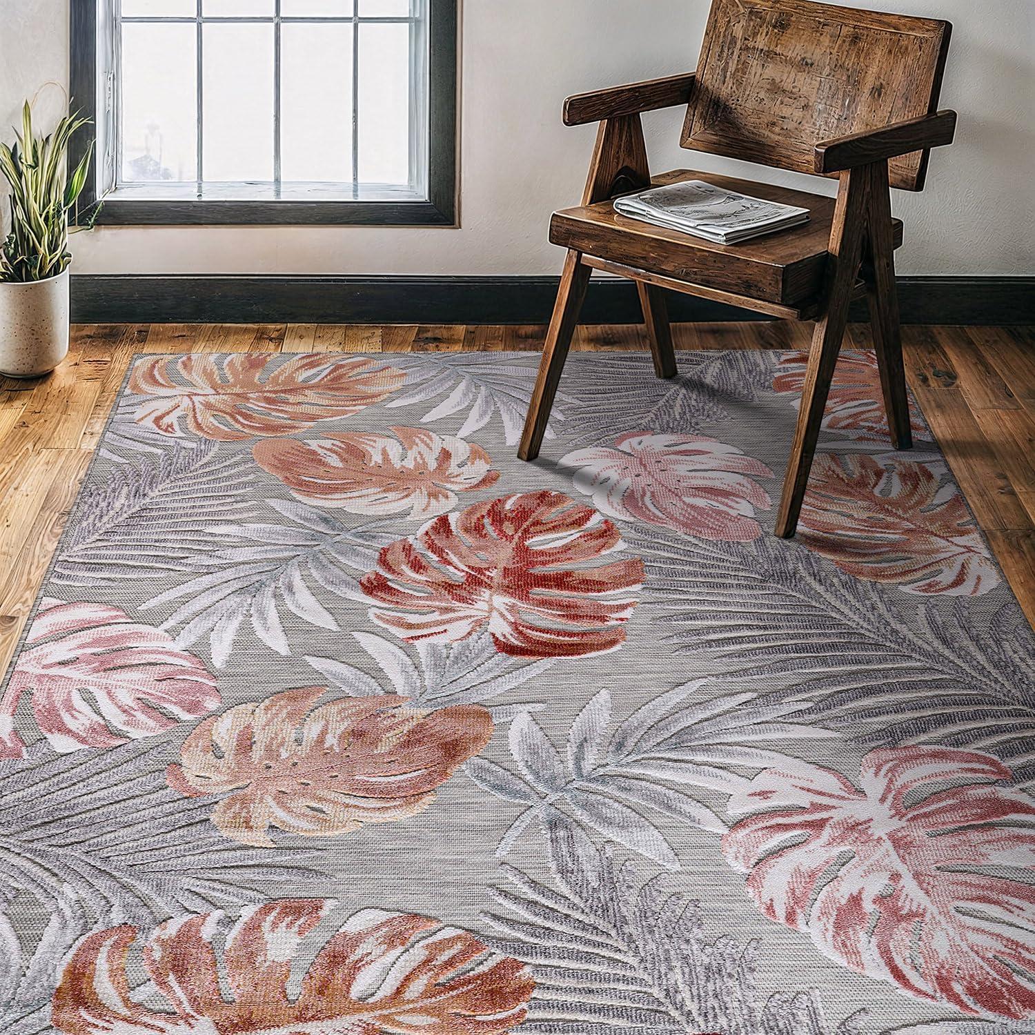image:imageCAMILSON Indoor Outdoor Rug Navy 710x10 Leaf Tropical Botanical Area Rugs for Indoor and Outdoor patios EasyCleaning NonShedding Living Room Garden and Kitchen Washable Outside Carpet 8x103002 Multi Color