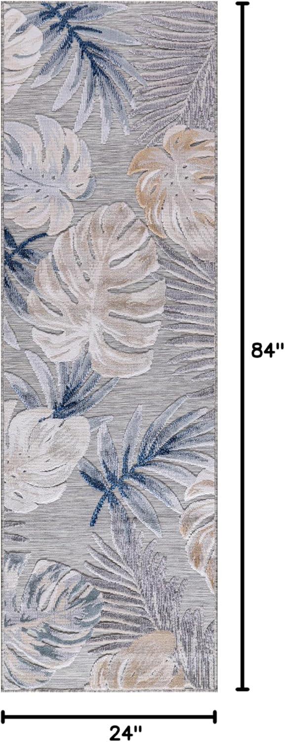 image:imageCAMILSON Indoor Outdoor Rug Navy 710x10 Leaf Tropical Botanical Area Rugs for Indoor and Outdoor patios EasyCleaning NonShedding Living Room Garden and Kitchen Washable Outside Carpet 8x103002 Blue