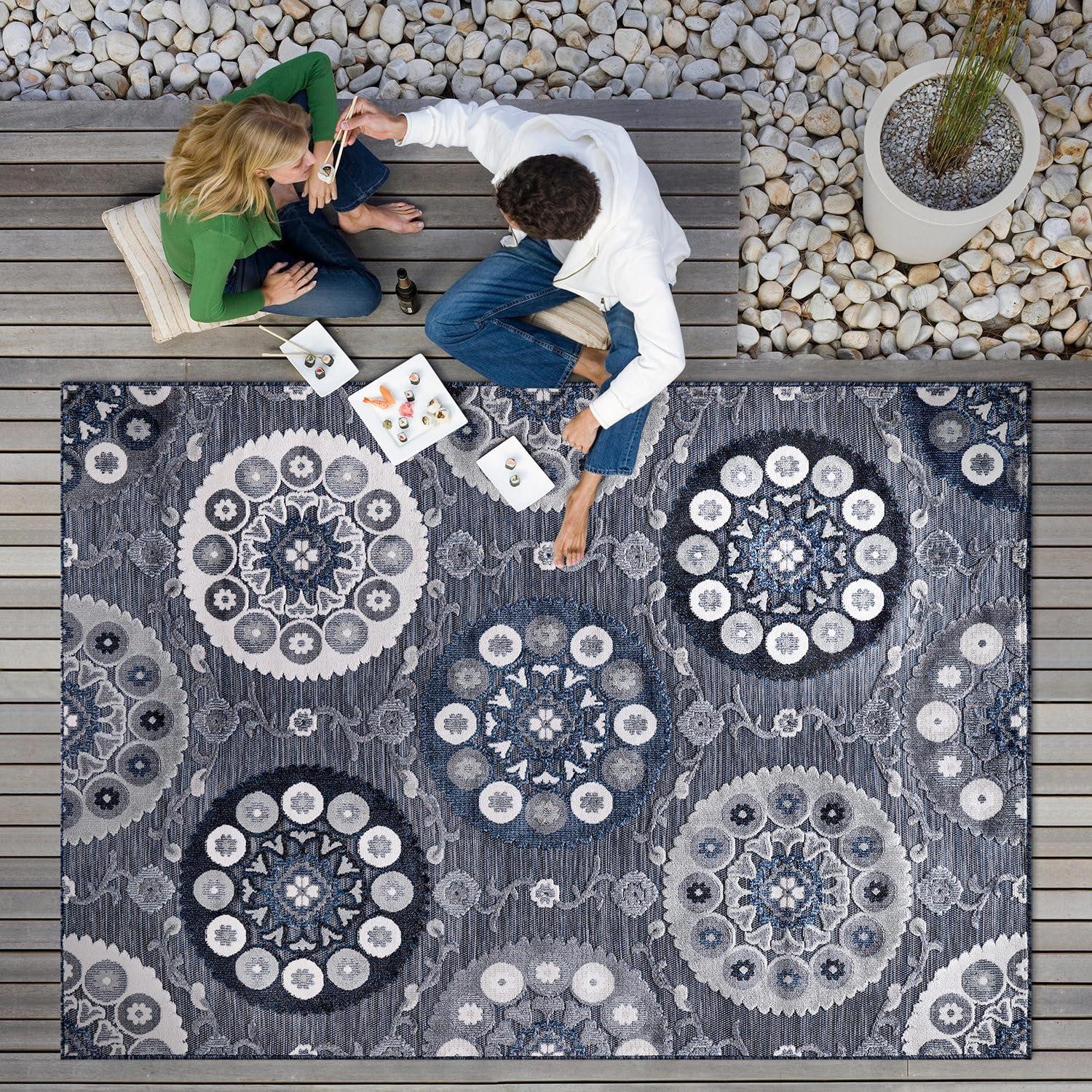 image:imageCAMILSON Indoor Outdoor Rug Navy 710x10 Leaf Tropical Botanical Area Rugs for Indoor and Outdoor patios EasyCleaning NonShedding Living Room Garden and Kitchen Washable Outside Carpet 8x103003 Navy