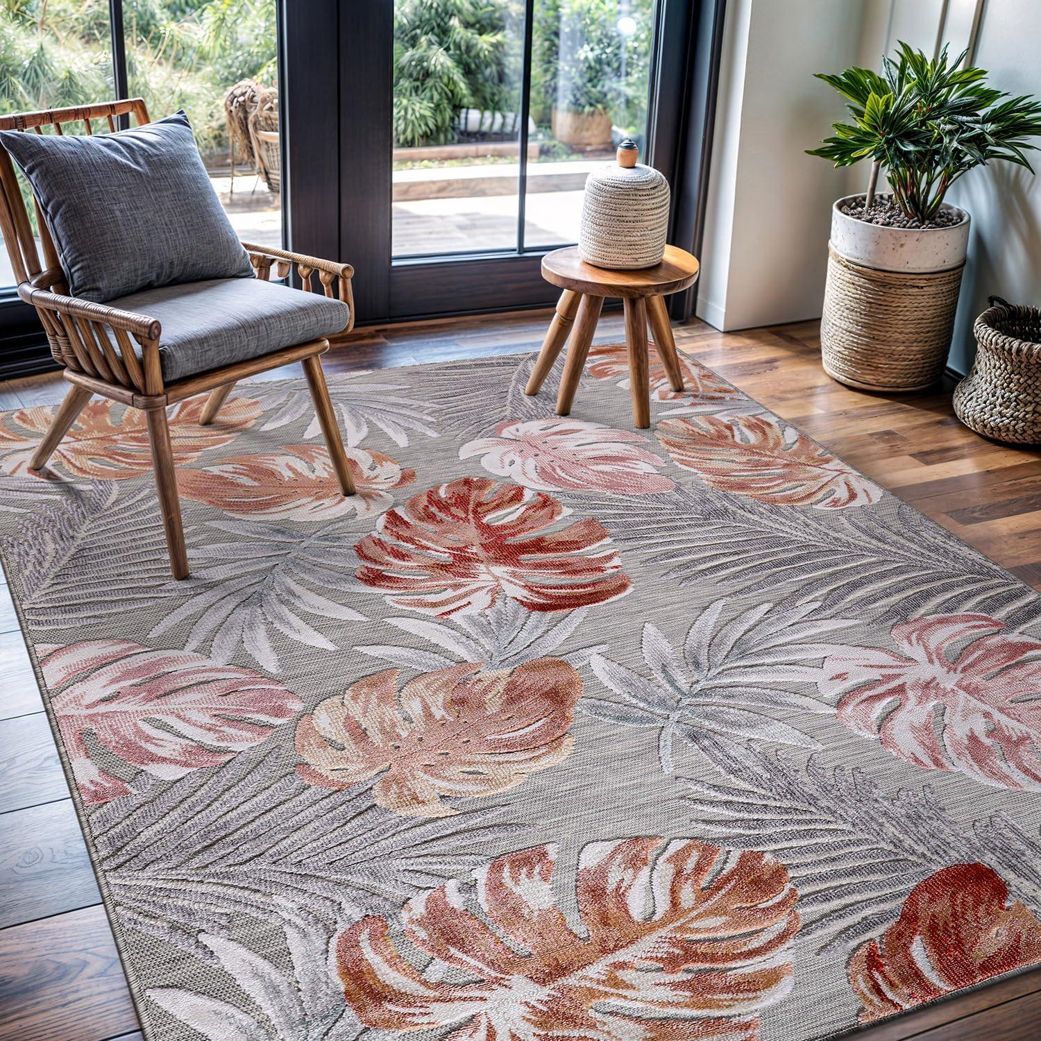 image:imageCAMILSON Indoor Outdoor Rug Navy 710x10 Leaf Tropical Botanical Area Rugs for Indoor and Outdoor patios EasyCleaning NonShedding Living Room Garden and Kitchen Washable Outside Carpet 8x103002 Multi Color