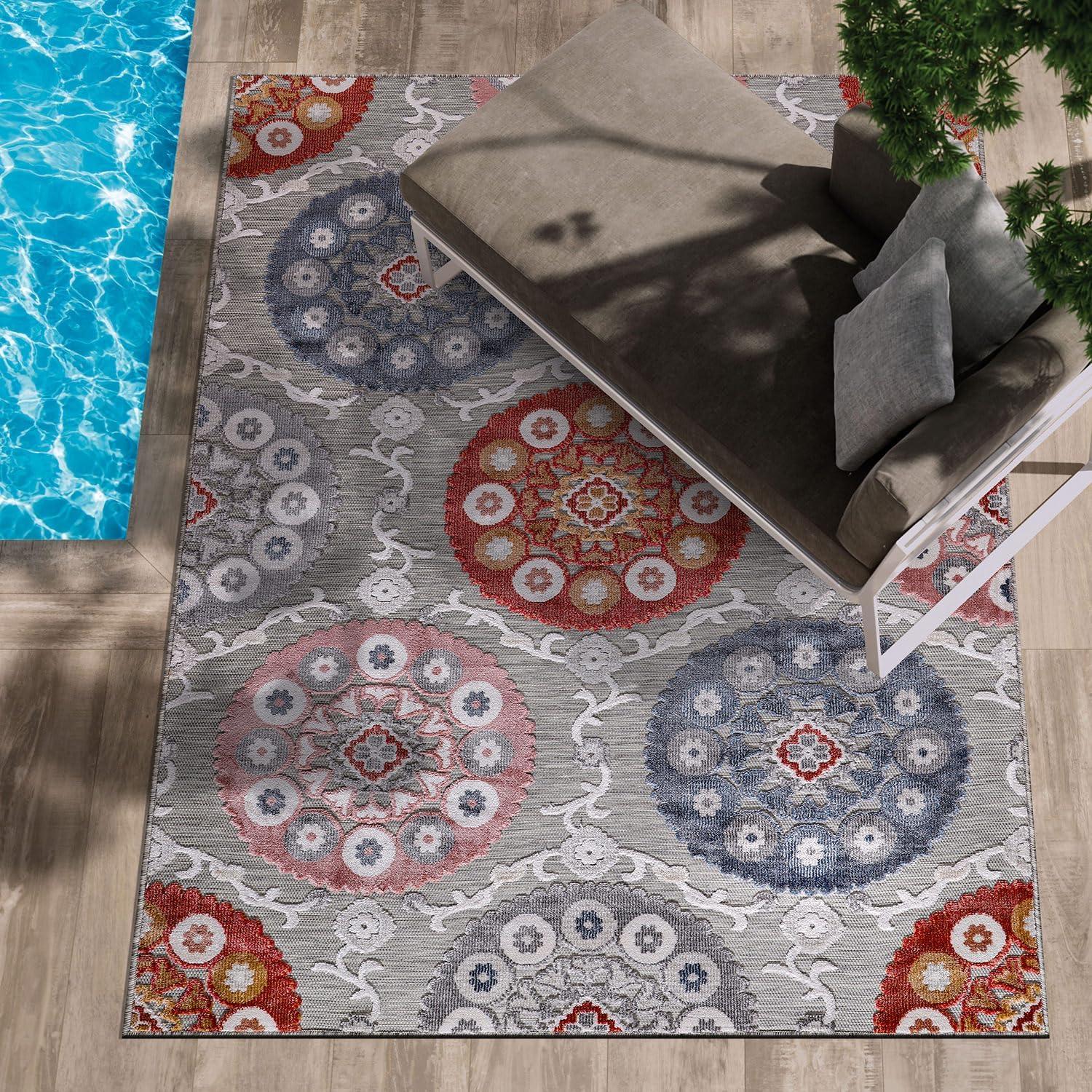 image:imageCAMILSON Indoor Outdoor Rug Navy 710x10 Leaf Tropical Botanical Area Rugs for Indoor and Outdoor patios EasyCleaning NonShedding Living Room Garden and Kitchen Washable Outside Carpet 8x103003 Multi Color