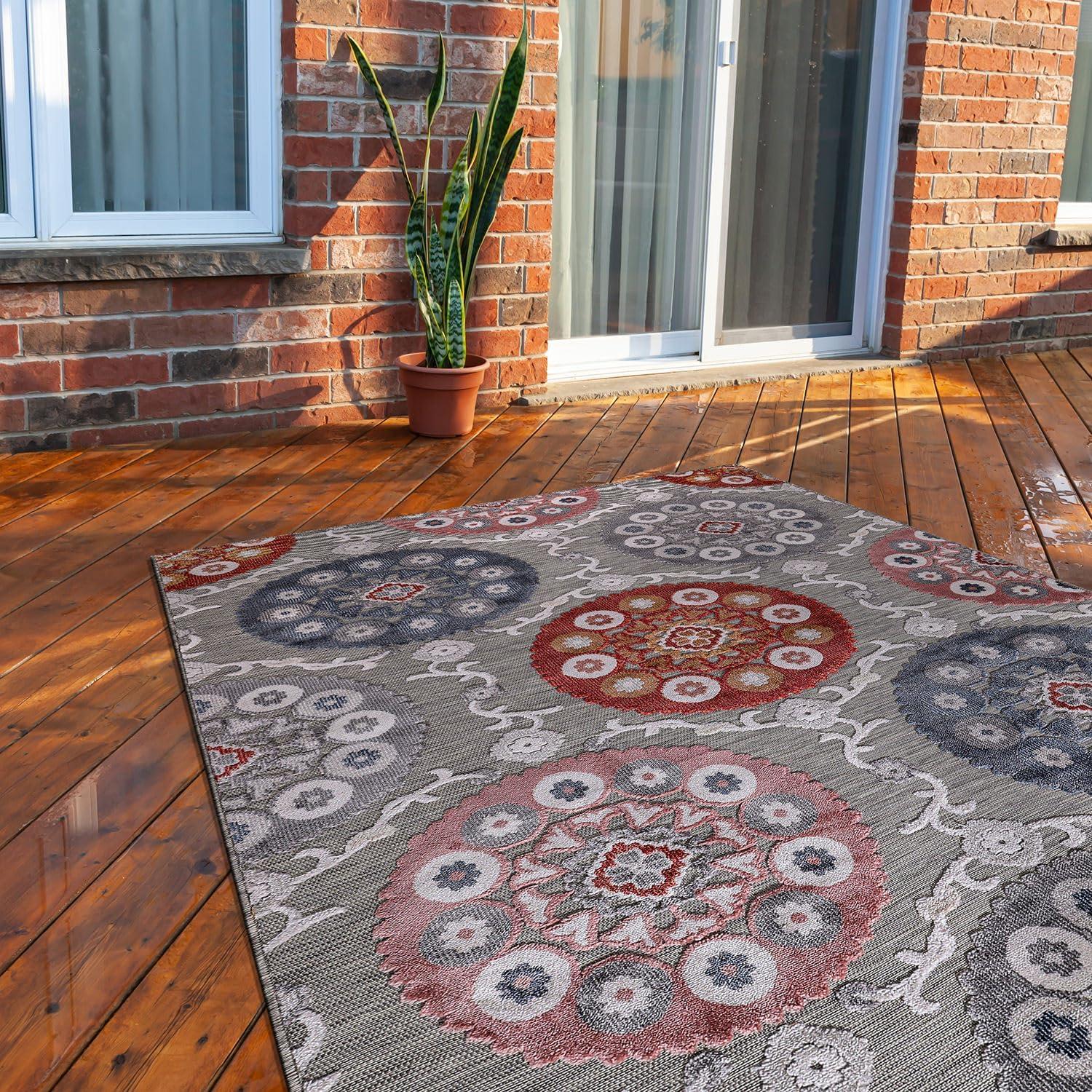 image:imageCAMILSON Indoor Outdoor Rug Navy 710x10 Leaf Tropical Botanical Area Rugs for Indoor and Outdoor patios EasyCleaning NonShedding Living Room Garden and Kitchen Washable Outside Carpet 8x103003 Multi Color