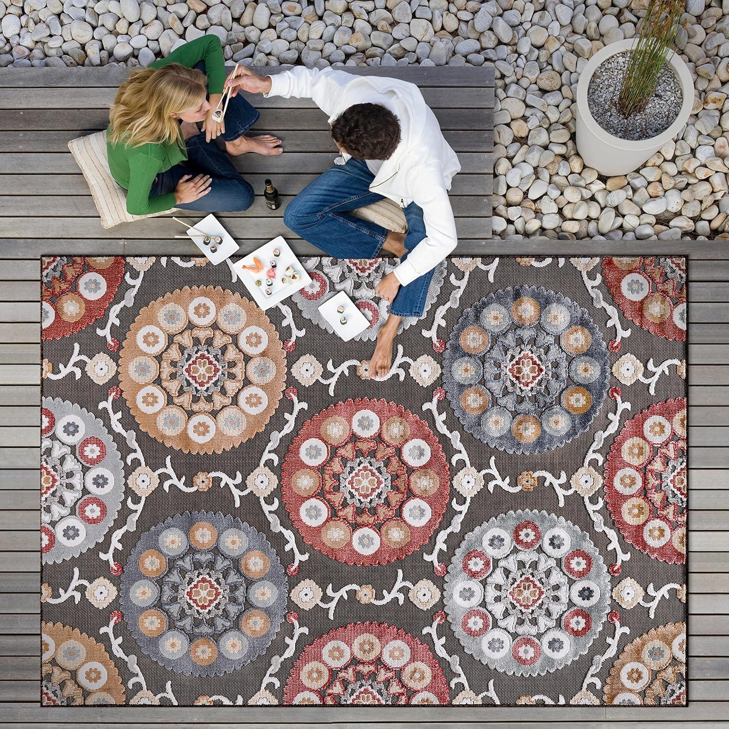 image:imageCAMILSON Indoor Outdoor Rug Navy 710x10 Leaf Tropical Botanical Area Rugs for Indoor and Outdoor patios EasyCleaning NonShedding Living Room Garden and Kitchen Washable Outside Carpet 8x103003 Brown