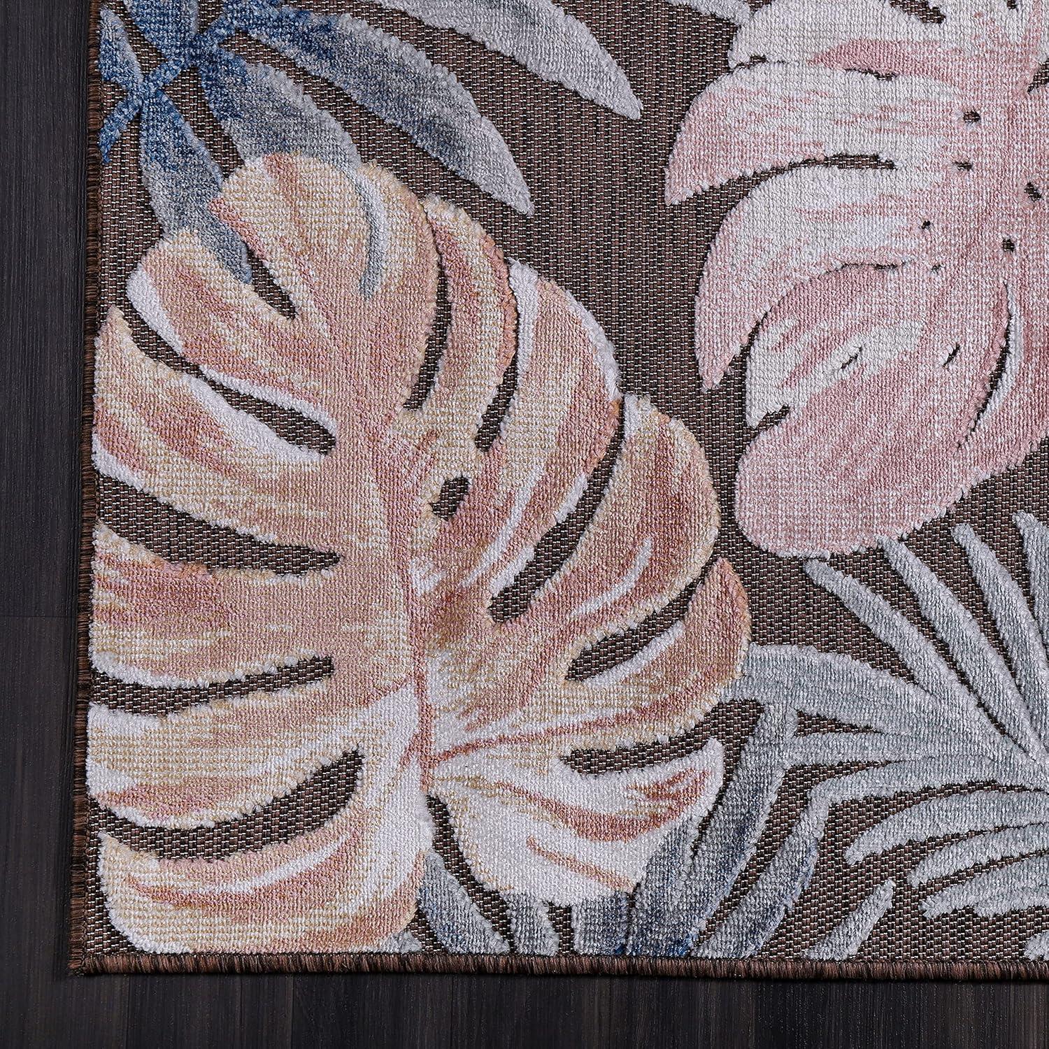image:imageCAMILSON Indoor Outdoor Rug Navy 710x10 Leaf Tropical Botanical Area Rugs for Indoor and Outdoor patios EasyCleaning NonShedding Living Room Garden and Kitchen Washable Outside Carpet 8x103002 Brown