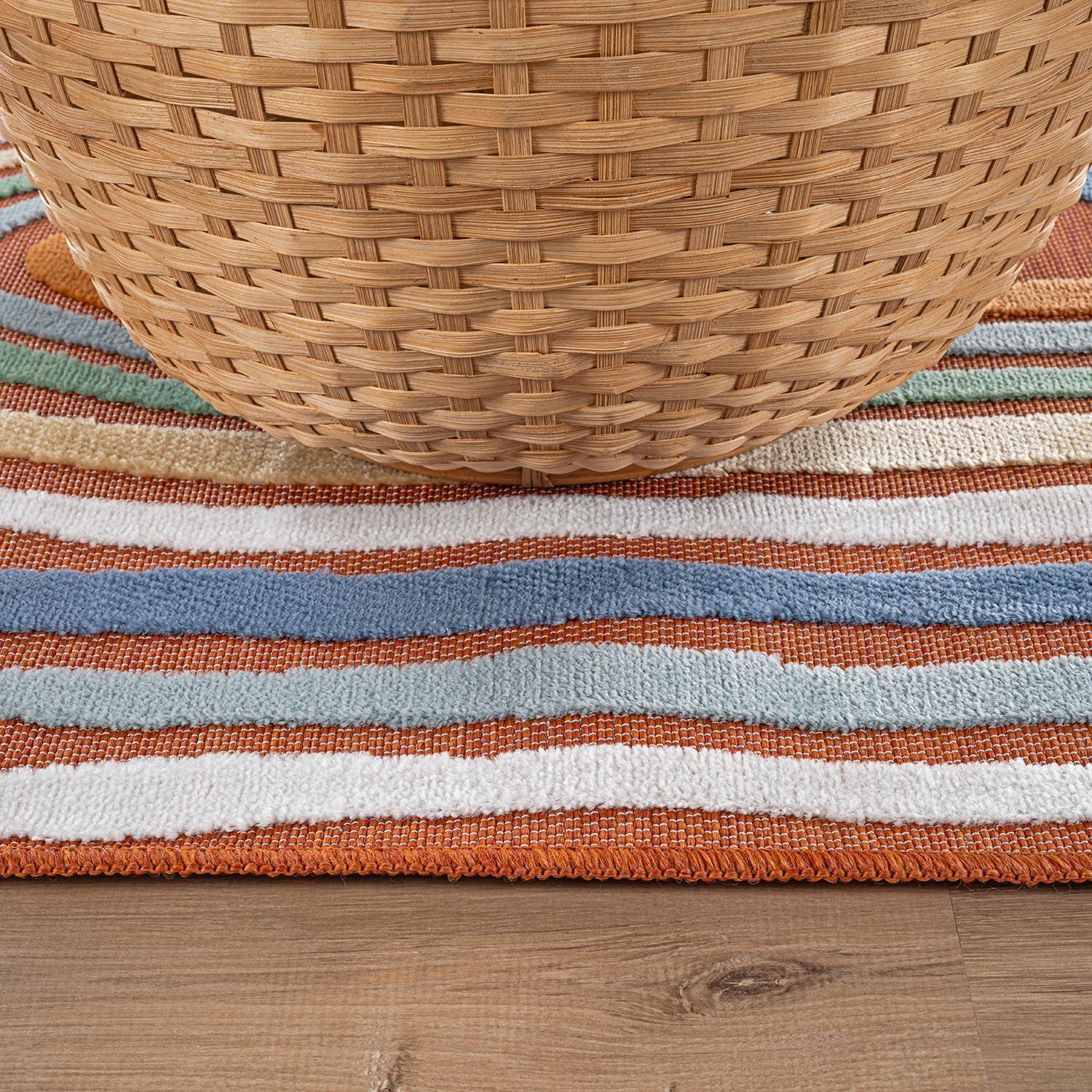 image:imageCAMILSON Indoor Outdoor Rug Navy 710x10 Leaf Tropical Botanical Area Rugs for Indoor and Outdoor patios EasyCleaning NonShedding Living Room Garden and Kitchen Washable Outside Carpet 8x103004 Orange