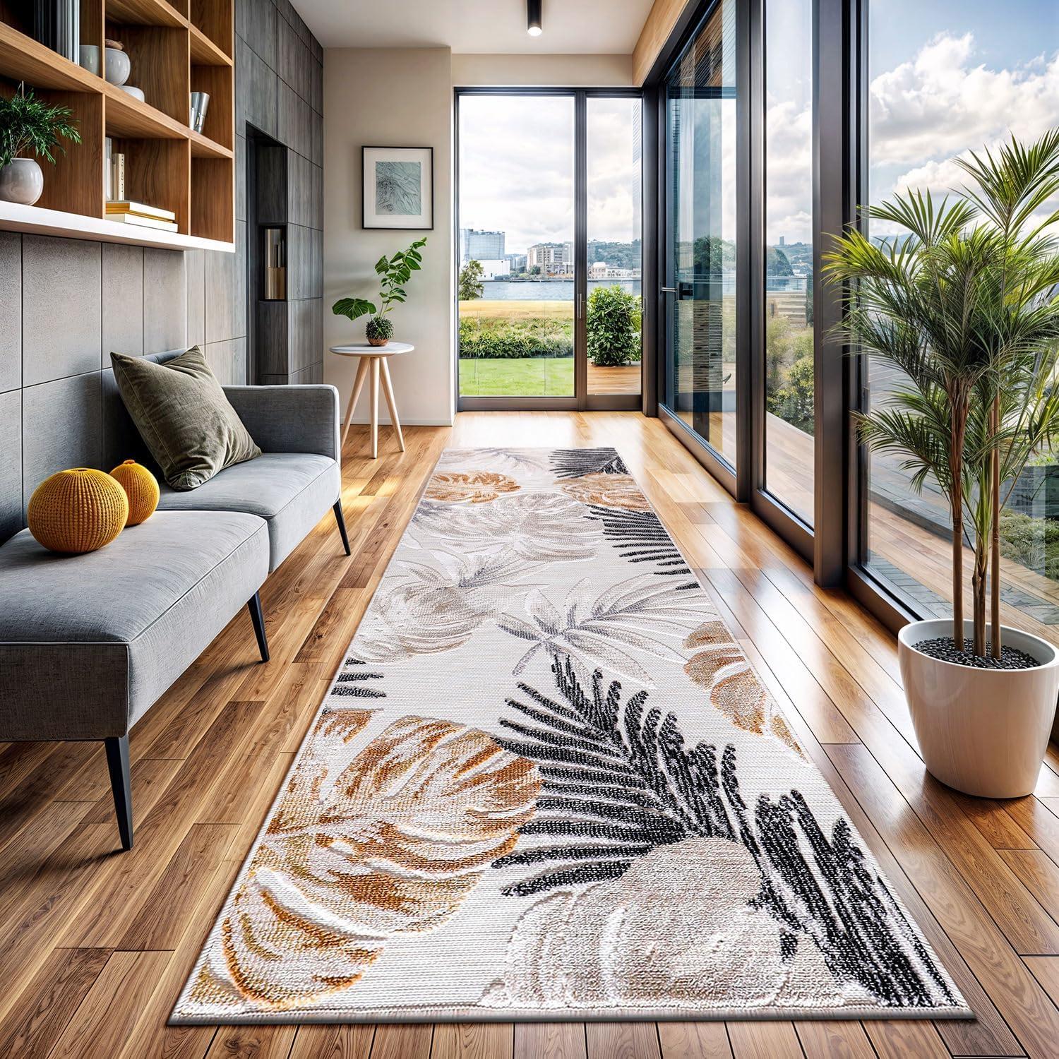 image:imageCAMILSON Indoor Outdoor Rug Navy 710x10 Leaf Tropical Botanical Area Rugs for Indoor and Outdoor patios EasyCleaning NonShedding Living Room Garden and Kitchen Washable Outside Carpet 8x103002 Yellow
