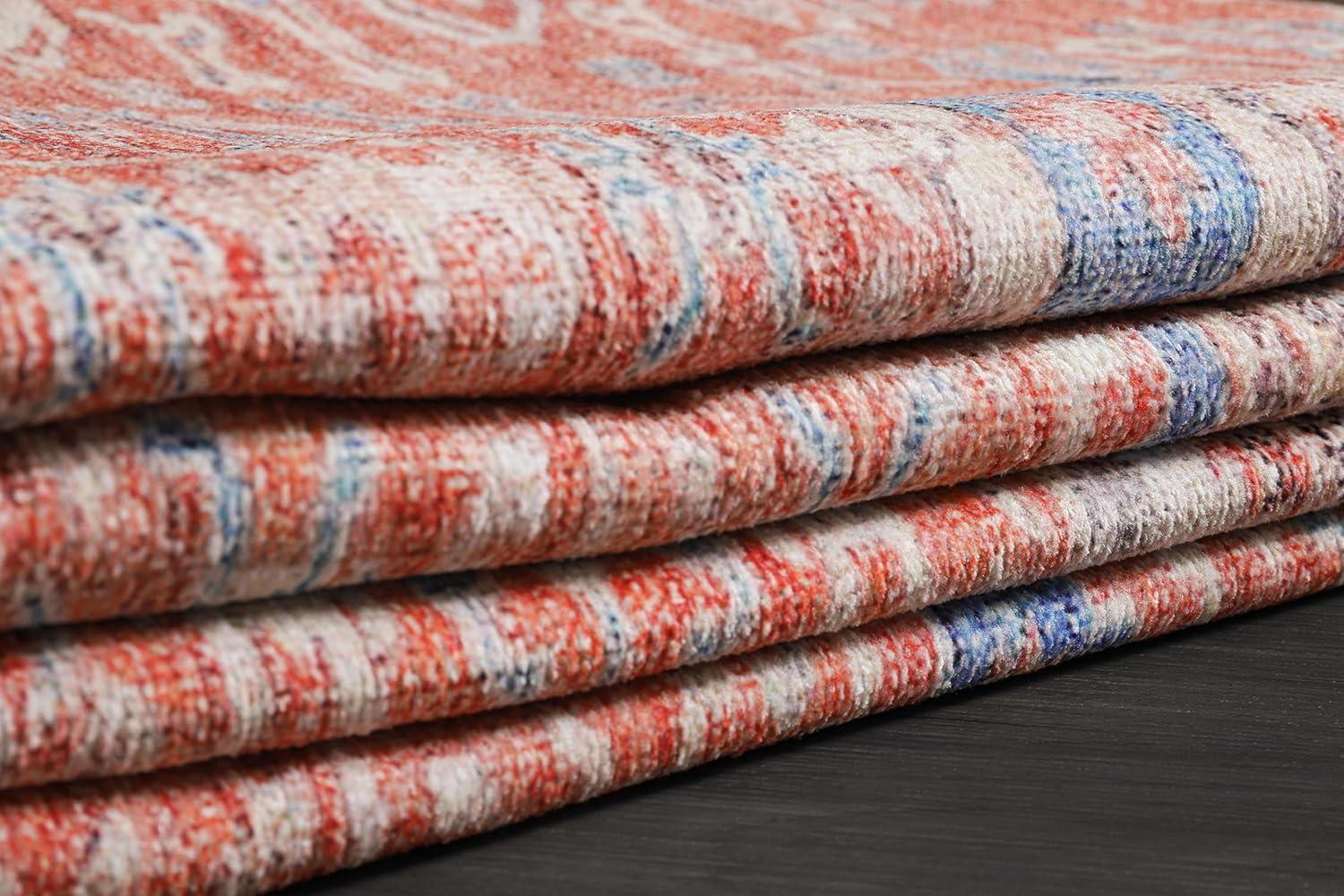 image:imageCAMILSON Machine Washable Area Rugs for Living Room Bedroom Distressed Vintage Washable Rug Non Slip Backing Stain and Water Resistant Bordered Indoor Carpet Orange Beige 53x7