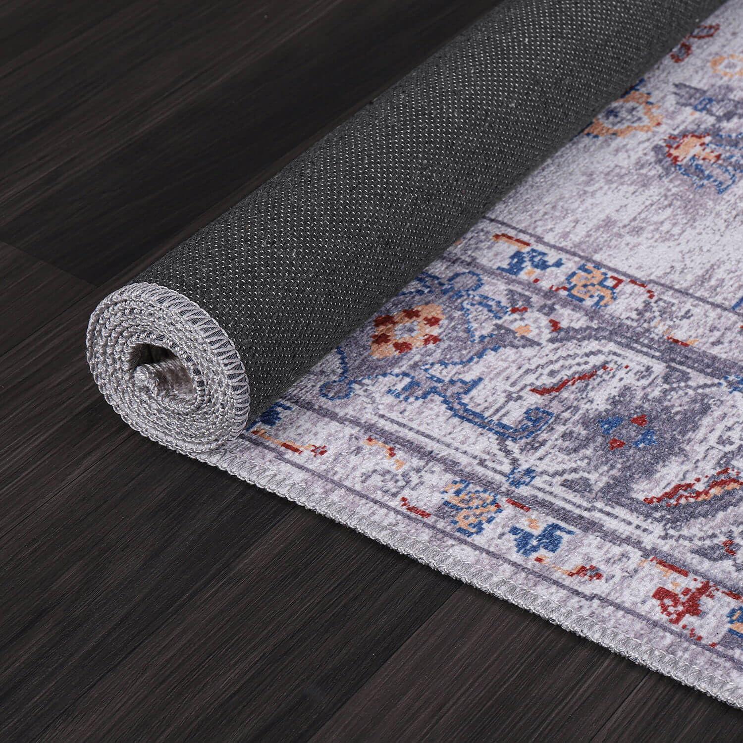 image:imageCAMILSON Machine Washable Area Rugs for Living Room Bedroom Distressed Vintage Washable Rug Non Slip Backing Stain and Water Resistant Traditional Medallion Indoor Carpet Multi Gray 53x7