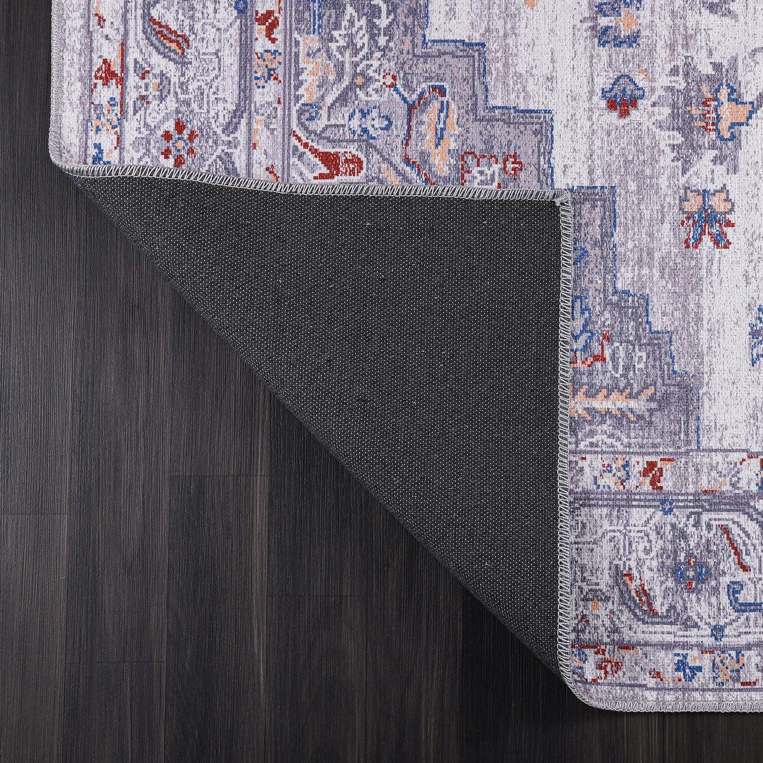 image:imageCAMILSON Machine Washable Area Rugs for Living Room Bedroom Distressed Vintage Washable Rug Non Slip Backing Stain and Water Resistant Traditional Medallion Indoor Carpet Multi Gray 53x7