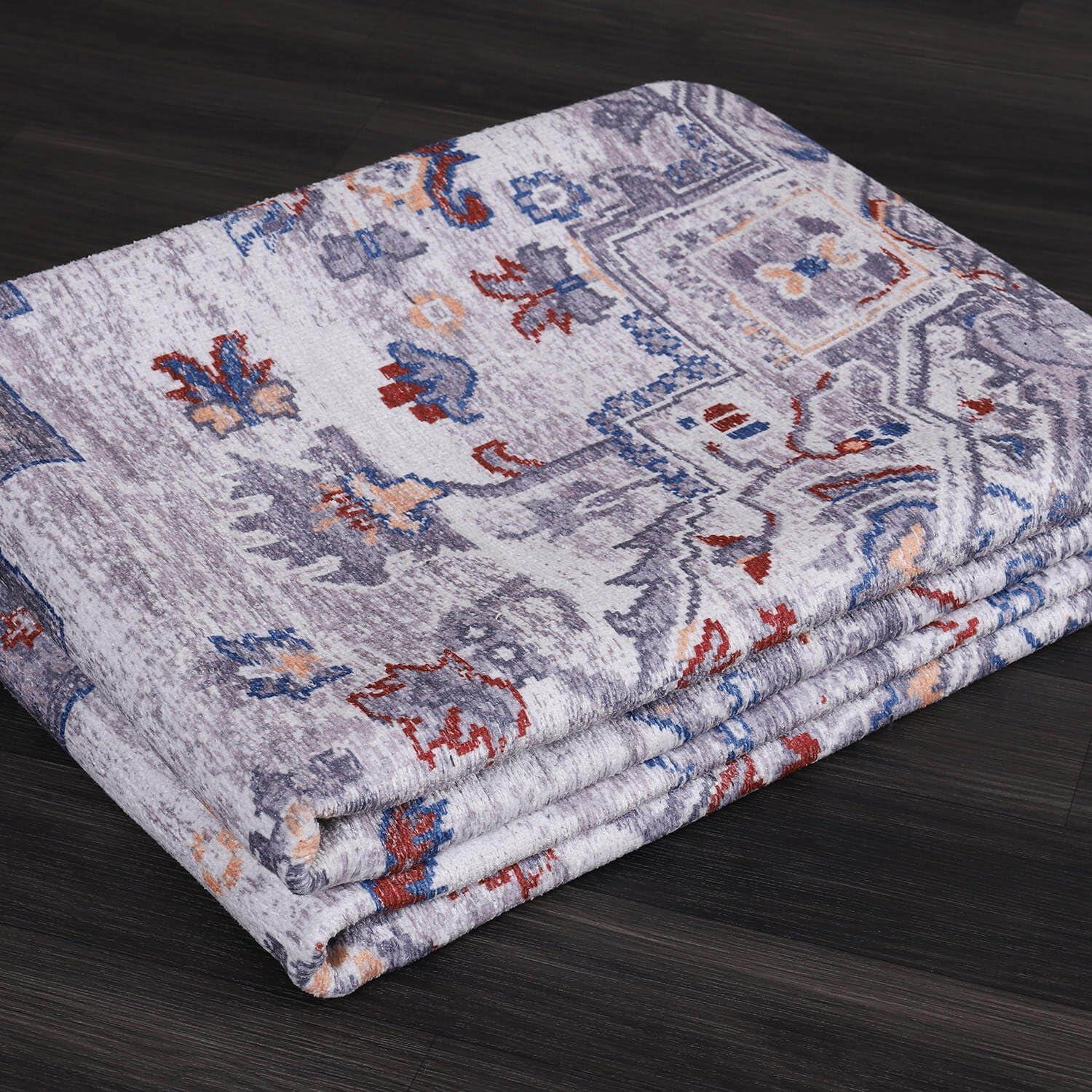 image:imageCAMILSON Machine Washable Area Rugs for Living Room Bedroom Distressed Vintage Washable Rug Non Slip Backing Stain and Water Resistant Traditional Medallion Indoor Carpet Multi Gray 53x7