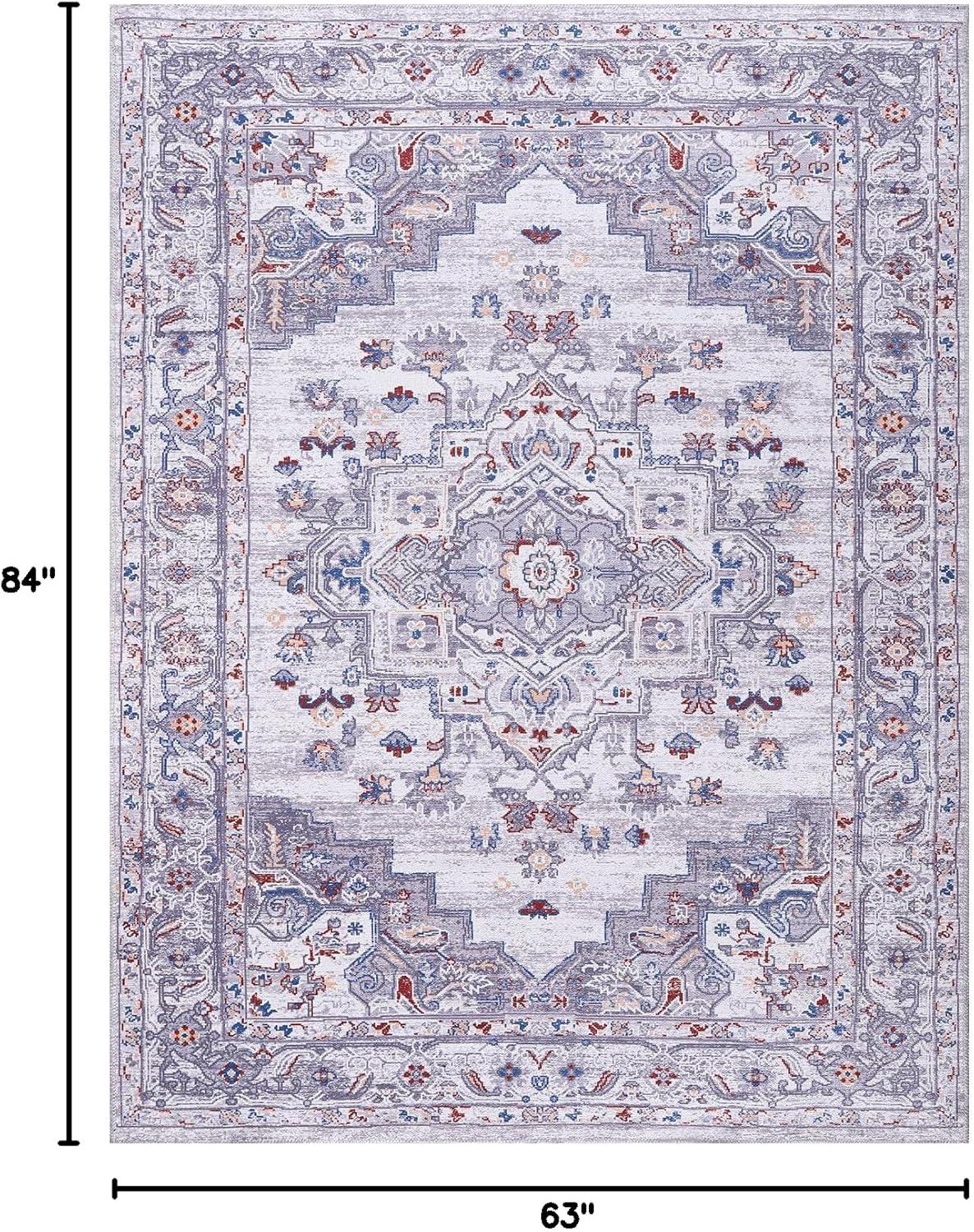 image:imageCAMILSON Machine Washable Area Rugs for Living Room Bedroom Distressed Vintage Washable Rug Non Slip Backing Stain and Water Resistant Traditional Medallion Indoor Carpet Multi Gray 53x7
