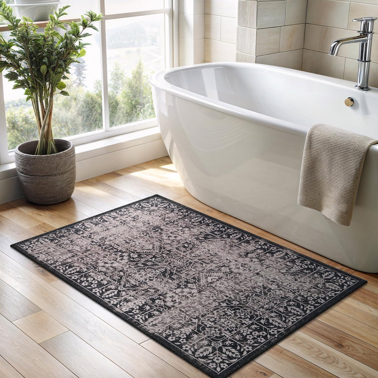 image:imageCAMILSON Machine Washable Rug Floral Vintage Medallion Indoor Entryway Mats Living Area Entryways Rugs Stain and Water Resistant Traditional Indoor Carpet  2003 Beige 2 x 3