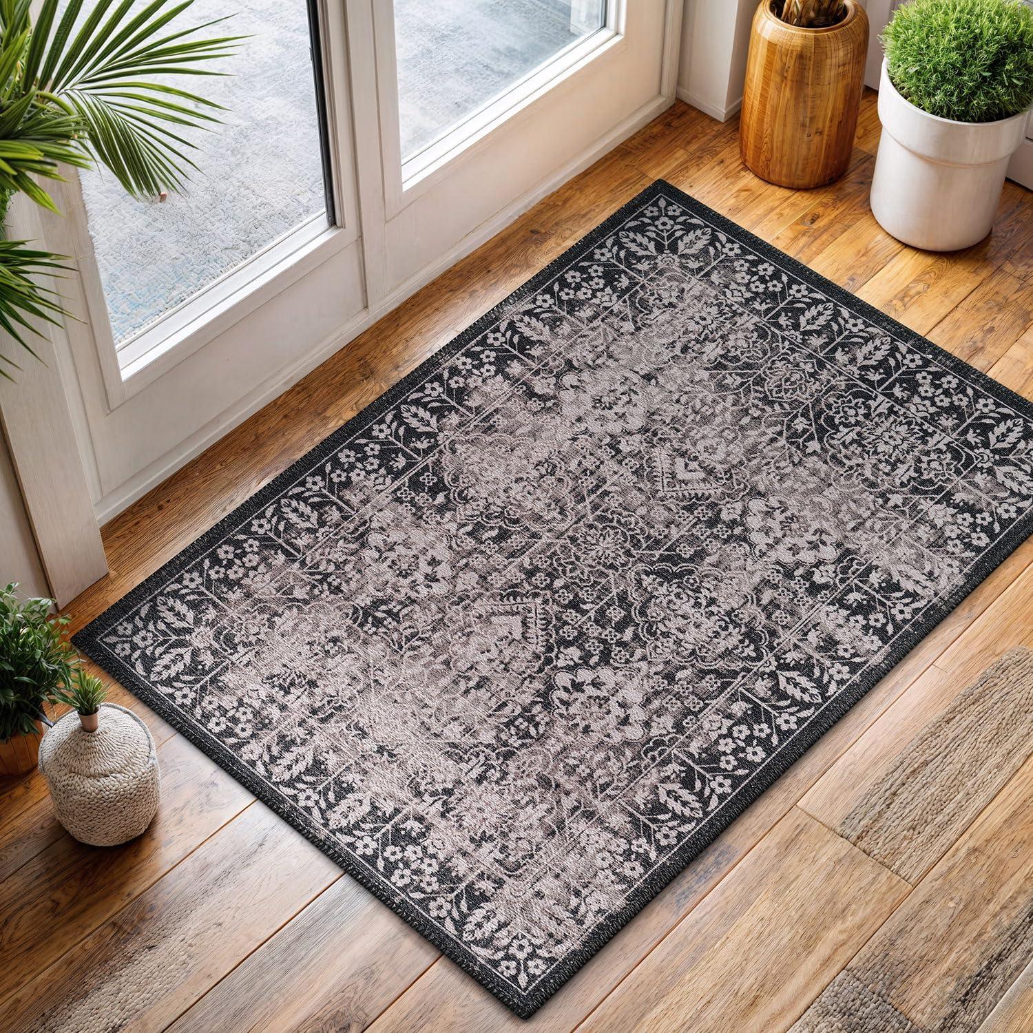 image:imageCAMILSON Machine Washable Rug Floral Vintage Medallion Indoor Entryway Mats Living Area Entryways Rugs Stain and Water Resistant Traditional Indoor Carpet  2003 Beige 2 x 3