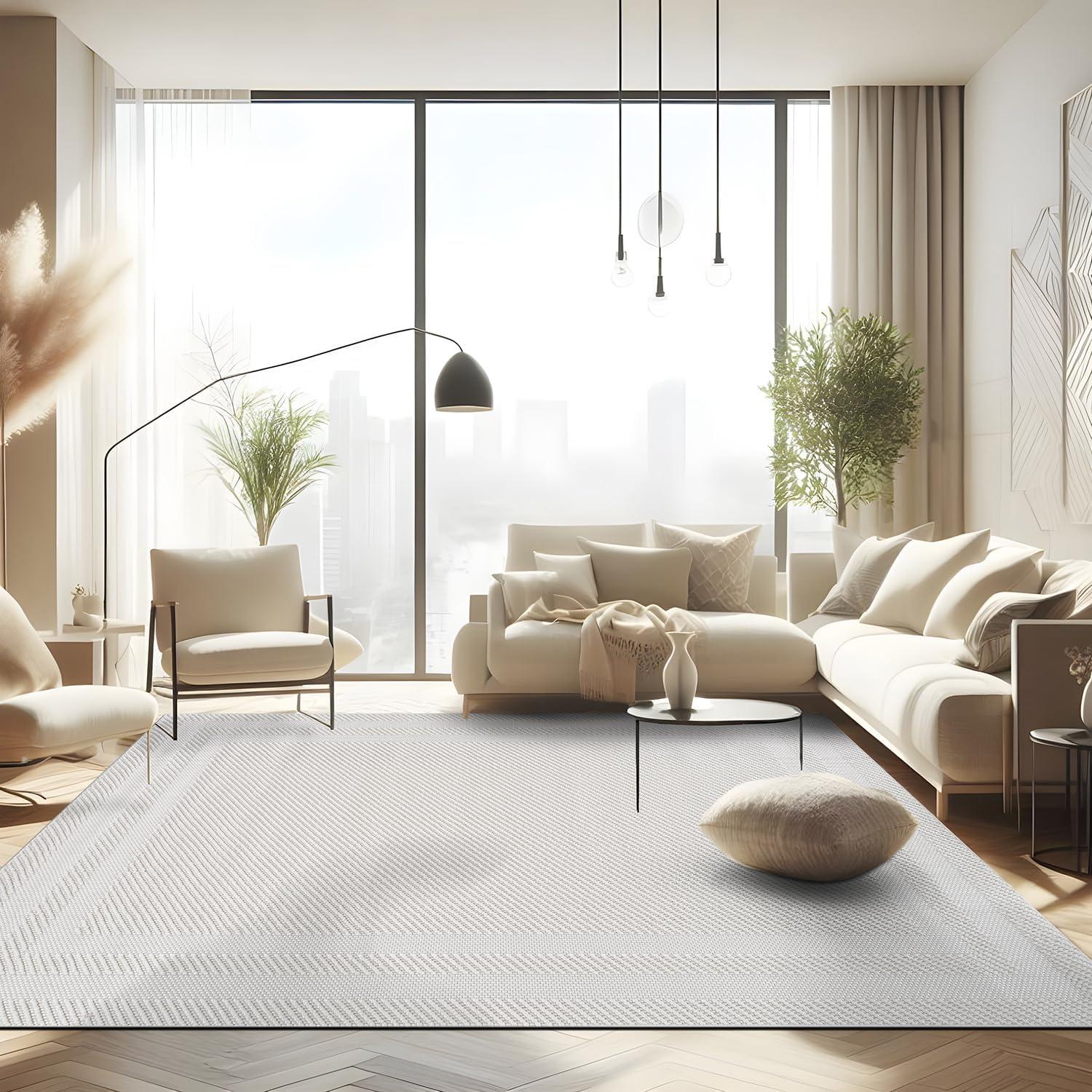 image:imageCAMILSON Micro Loop Rug 5x7 Modern Luxury Geometric Arch Area Rugs Soft High and Low Pile Stain Resistant EasyCleaning NonShedding for Living Room Office Indoor Carpet 5 x 7 WhiteGy9 White
