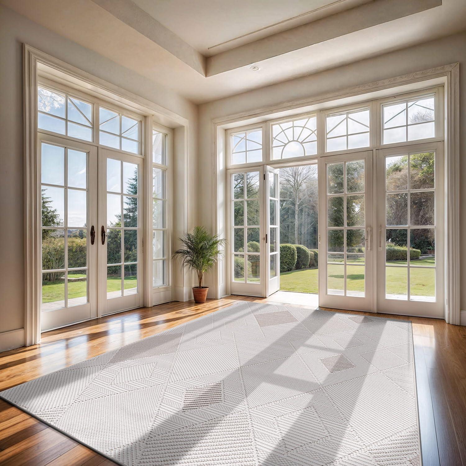 image:imageCAMILSON Micro Loop Rug 5x7 Modern Luxury Geometric Arch Area Rugs Soft High and Low Pile Stain Resistant EasyCleaning NonShedding for Living Room Office Indoor Carpet 5 x 7 WhiteGy2 White Beige