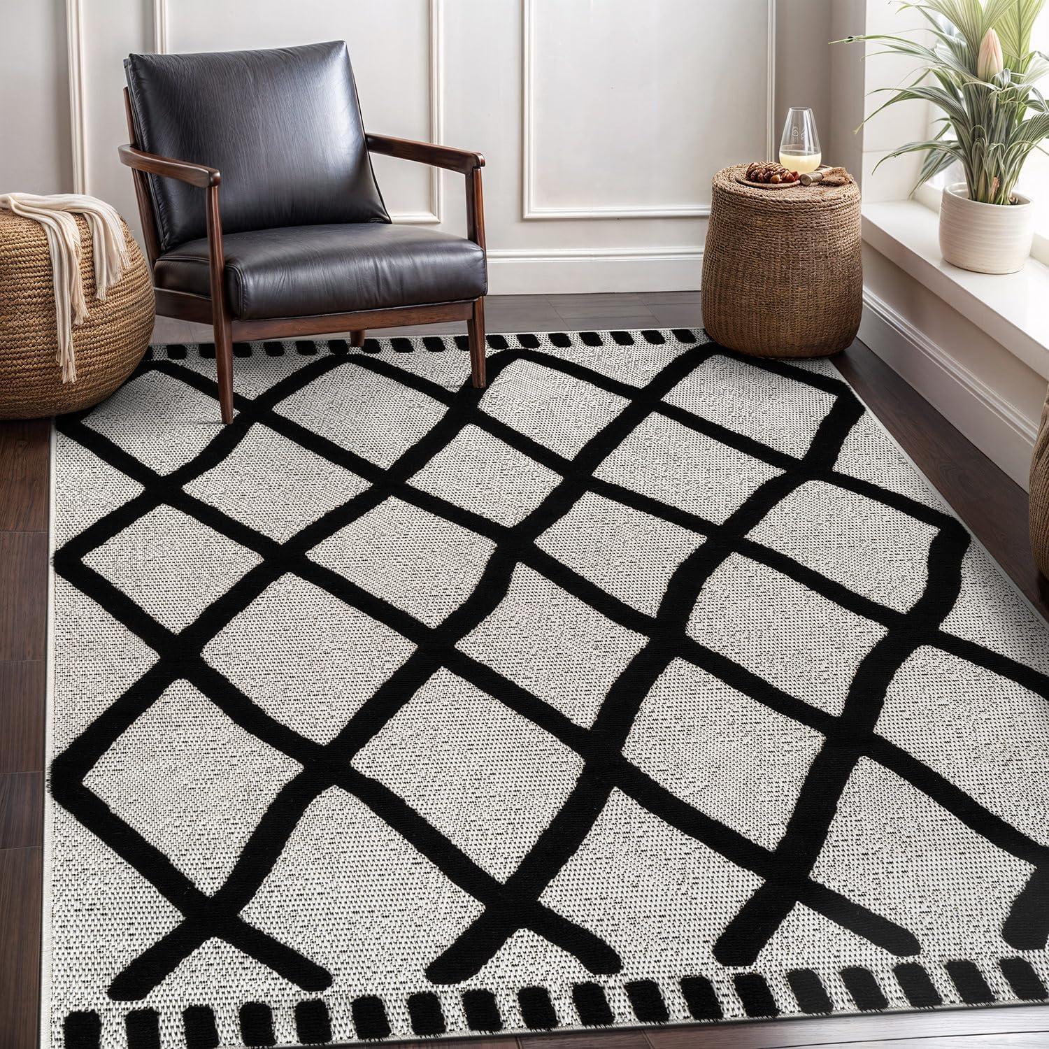 image:imageCAMILSON Micro Loop Rug 5x7 Modern Luxury Geometric Arch Area Rugs Soft High and Low Pile Stain Resistant EasyCleaning NonShedding for Living Room Office Indoor Carpet 5 x 7 WhiteBold Black