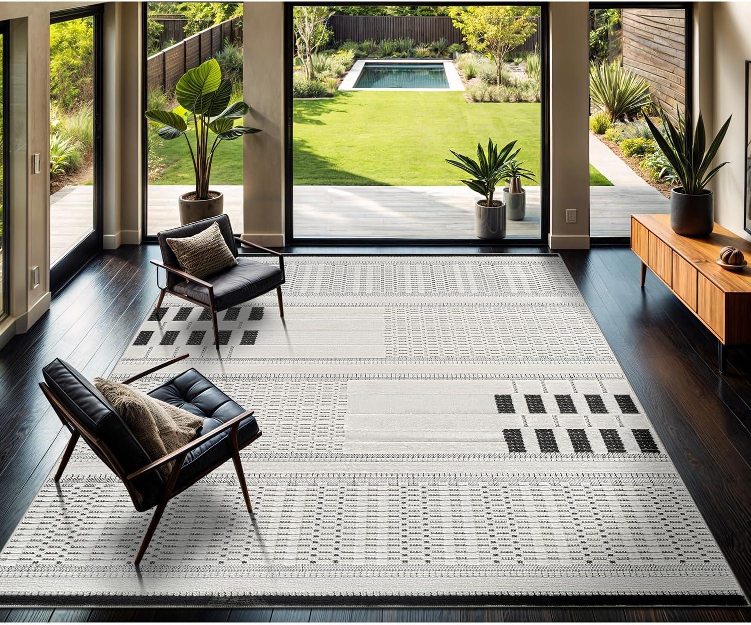 image:imageCAMILSON Micro Loop Rug 5x7 Modern Luxury Geometric Arch Area Rugs Soft High and Low Pile Stain Resistant EasyCleaning NonShedding for Living Room Office Indoor Carpet 5 x 7 WhiteModern White