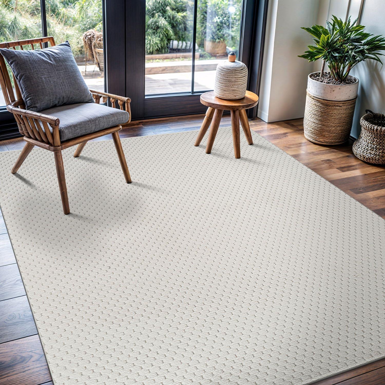 image:imageCAMILSON Micro Loop Rug 5x7 Modern Luxury Geometric Arch Area Rugs Soft High and Low Pile Stain Resistant EasyCleaning NonShedding for Living Room Office Indoor Carpet 5 x 7 WhitePebble White