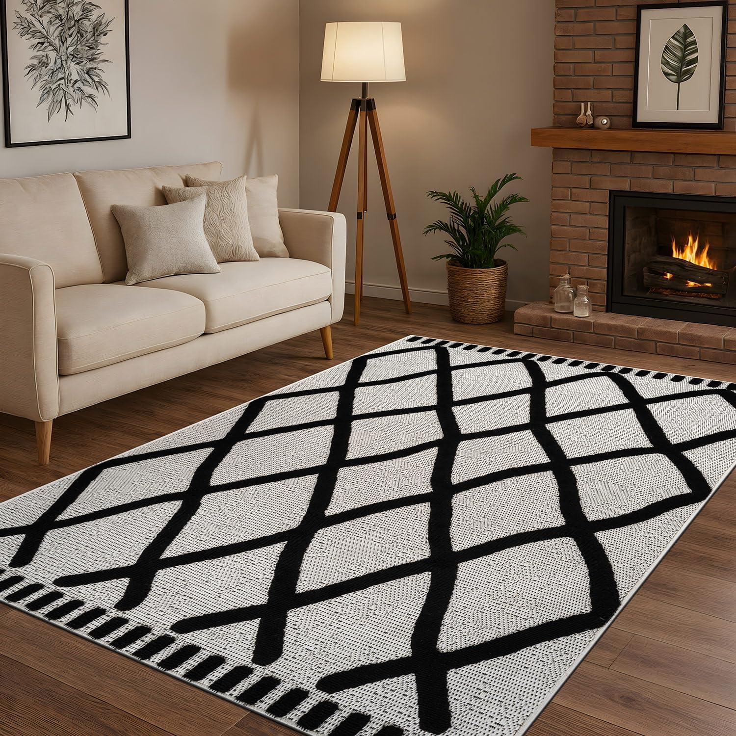 image:imageCAMILSON Micro Loop Rug 5x7 Modern Luxury Geometric Arch Area Rugs Soft High and Low Pile Stain Resistant EasyCleaning NonShedding for Living Room Office Indoor Carpet 5 x 7 WhiteBold Black