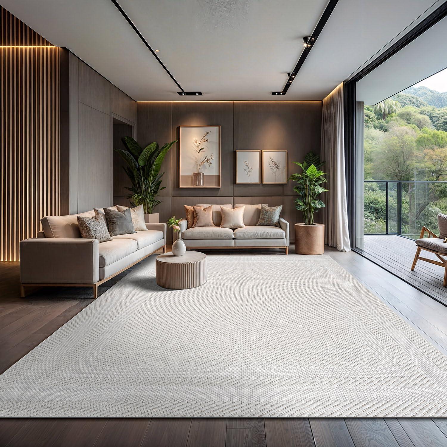 image:imageCAMILSON Micro Loop Rug 5x7 Modern Luxury Geometric Arch Area Rugs Soft High and Low Pile Stain Resistant EasyCleaning NonShedding for Living Room Office Indoor Carpet 5 x 7 WhiteGy9 White