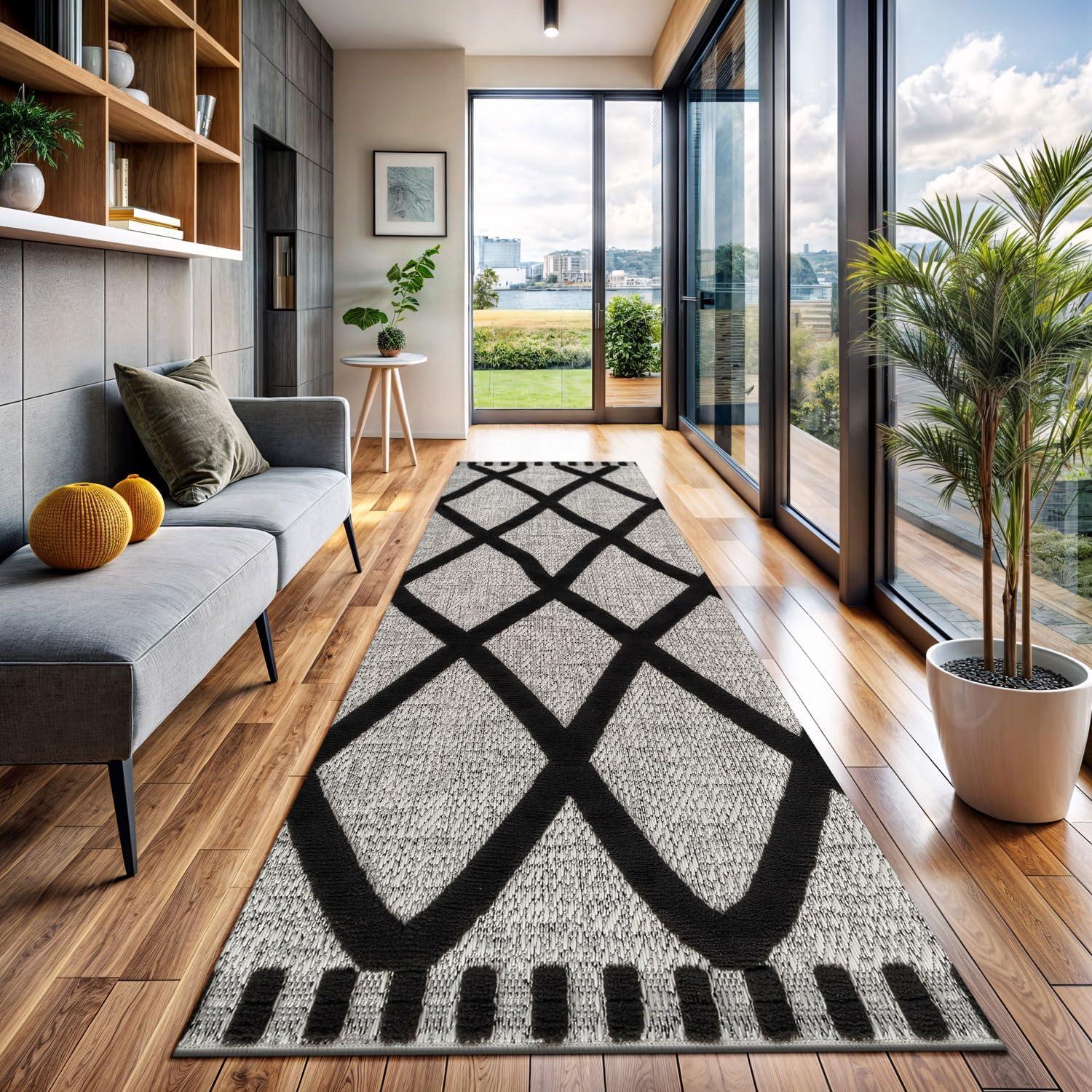 image:imageCAMILSON Micro Loop Rug 5x7 Modern Luxury Geometric Arch Area Rugs Soft High and Low Pile Stain Resistant EasyCleaning NonShedding for Living Room Office Indoor Carpet 5 x 7 WhiteBold Black