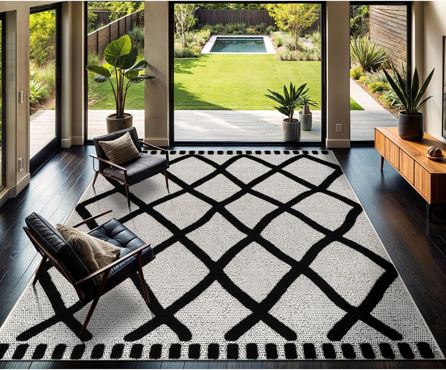 image:imageCAMILSON Micro Loop Rug 5x7 Modern Luxury Geometric Arch Area Rugs Soft High and Low Pile Stain Resistant EasyCleaning NonShedding for Living Room Office Indoor Carpet 5 x 7 WhiteBold Black