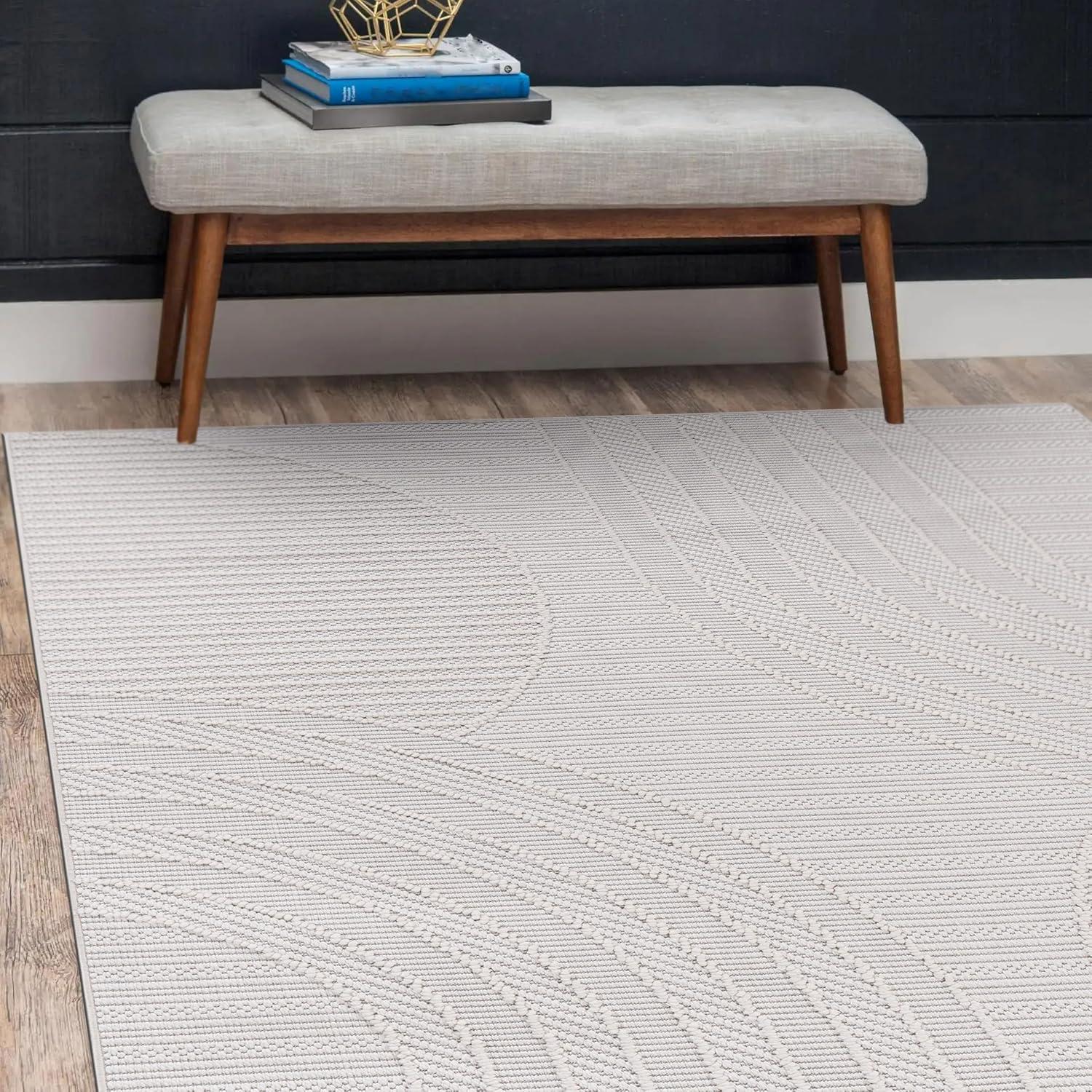 image:imageCAMILSON Micro Loop Rug 5x7 Modern Luxury Geometric Arch Area Rugs Soft High and Low Pile Stain Resistant EasyCleaning NonShedding for Living Room Office Indoor Carpet 5 x 7 WhiteGy3 White