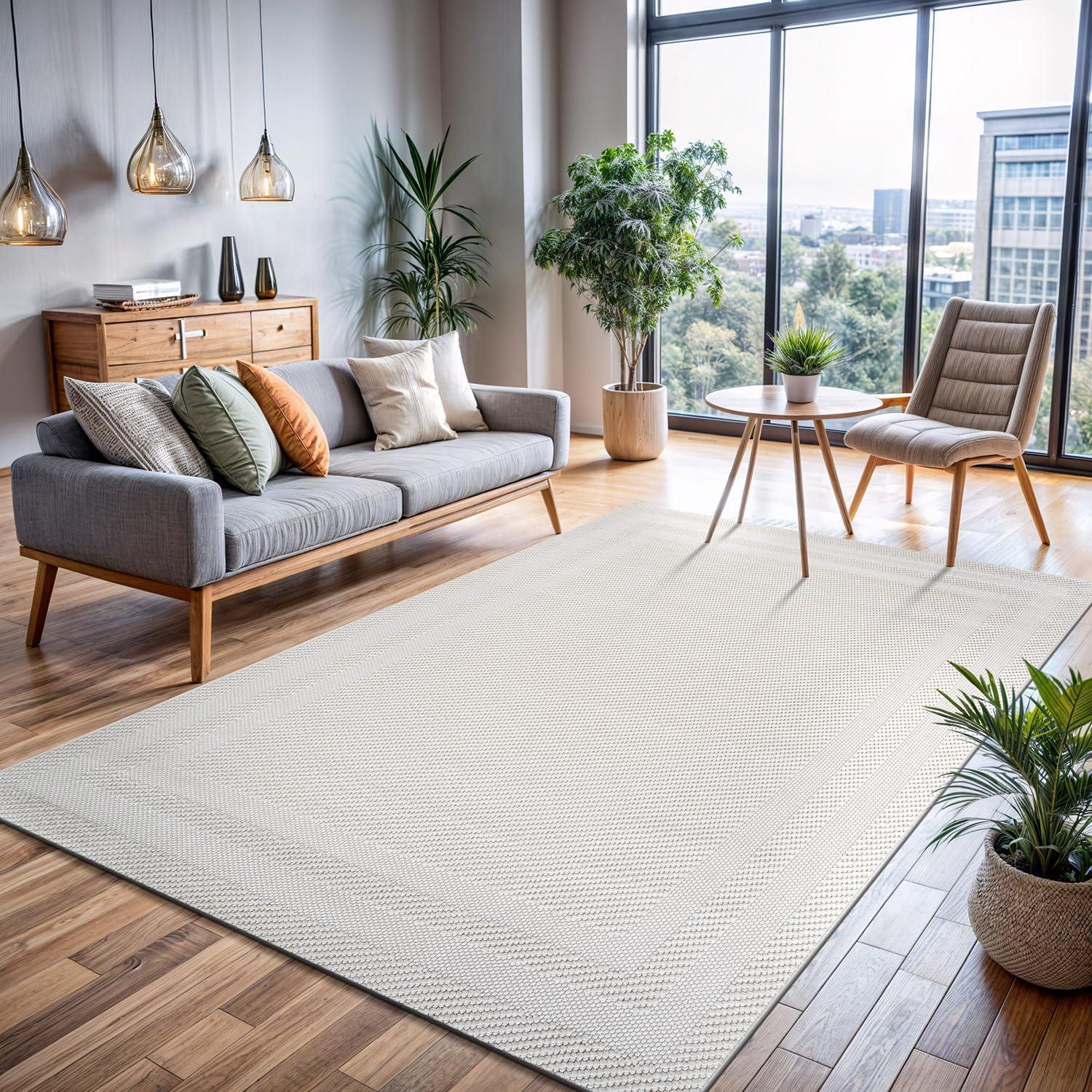 image:imageCAMILSON Micro Loop Rug 5x7 Modern Luxury Geometric Arch Area Rugs Soft High and Low Pile Stain Resistant EasyCleaning NonShedding for Living Room Office Indoor Carpet 5 x 7 WhiteGy9 White