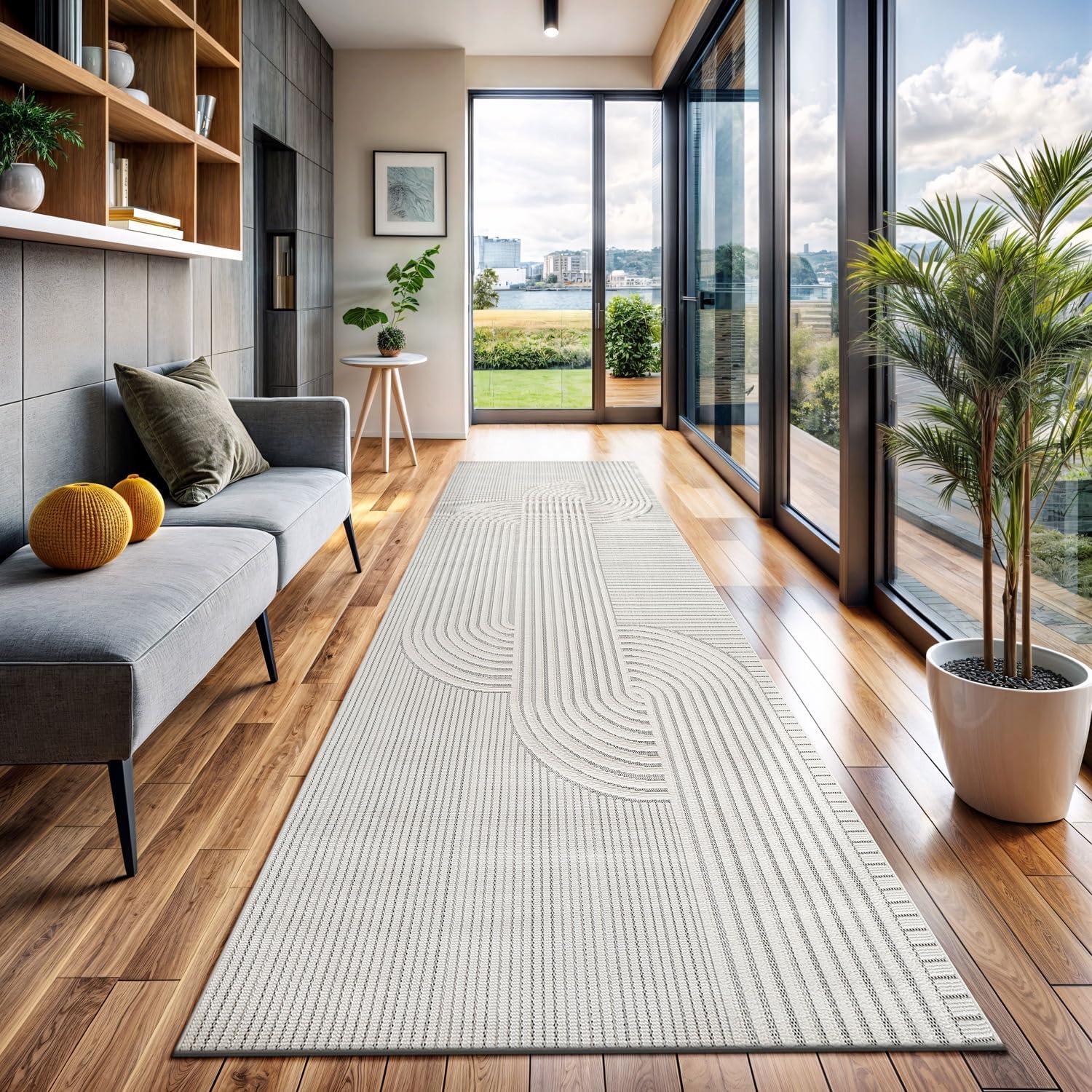 image:imageCAMILSON Micro Loop Rug 5x7 Modern Luxury Geometric Arch Area Rugs Soft High and Low Pile Stain Resistant EasyCleaning NonShedding for Living Room Office Indoor Carpet 5 x 7 WhiteCurved White