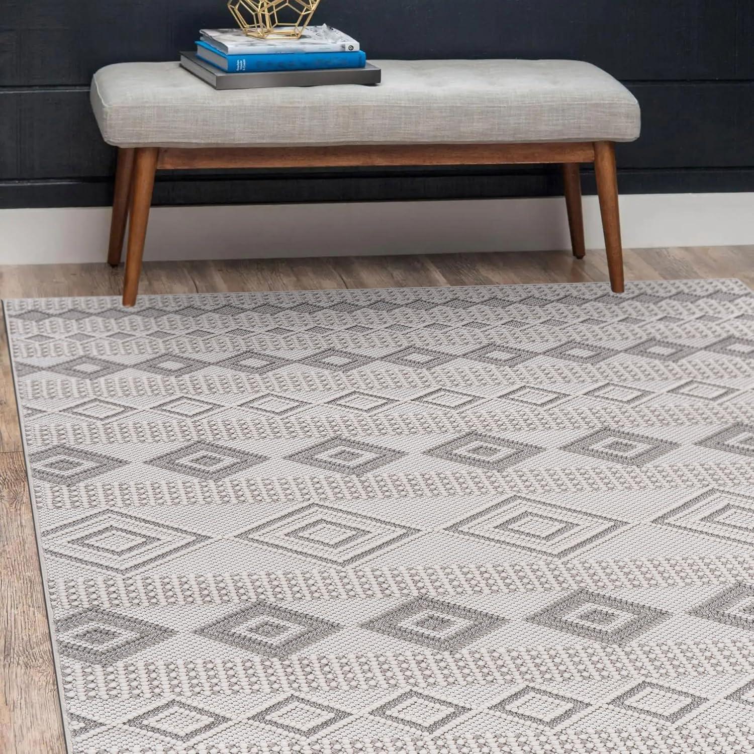 image:imageCAMILSON Micro Loop Rug 5x7 Modern Luxury Geometric Arch Area Rugs Soft High and Low Pile Stain Resistant EasyCleaning NonShedding for Living Room Office Indoor Carpet 5 x 7 WhiteGy8 White Gray