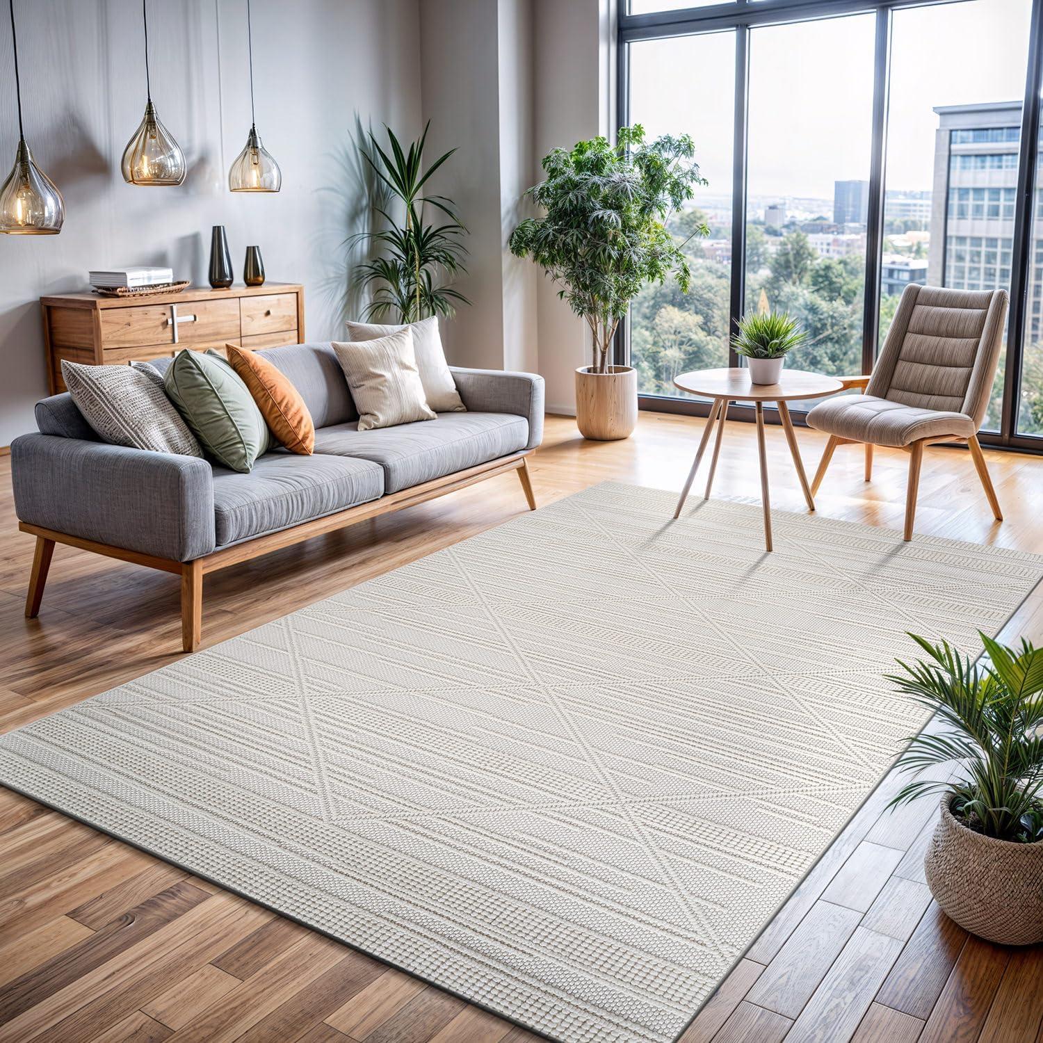 image:imageCAMILSON Micro Loop Rug 5x7 Modern Luxury Geometric Arch Area Rugs Soft High and Low Pile Stain Resistant EasyCleaning NonShedding for Living Room Office Indoor Carpet 5 x 7 WhiteGy1 White