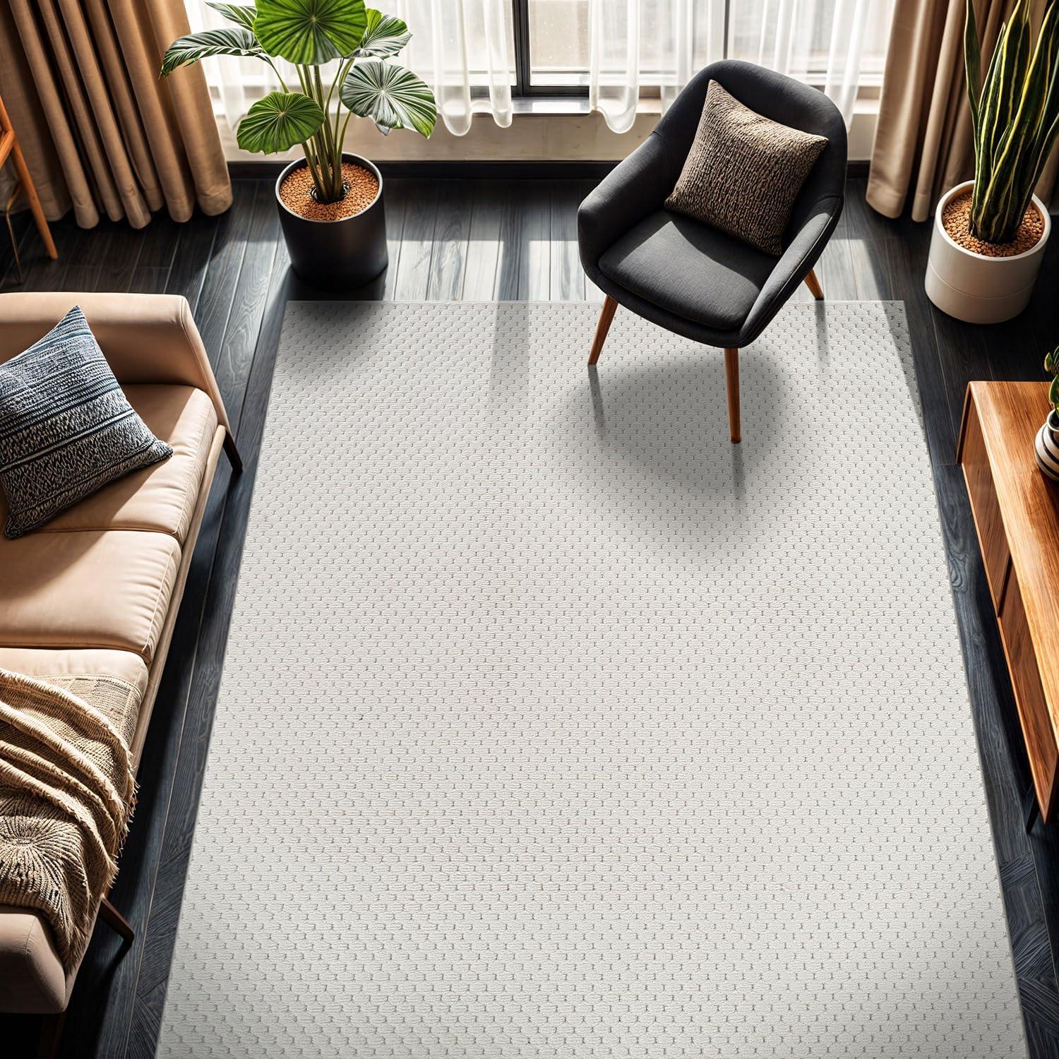 image:imageCAMILSON Micro Loop Rug 5x7 Modern Luxury Geometric Arch Area Rugs Soft High and Low Pile Stain Resistant EasyCleaning NonShedding for Living Room Office Indoor Carpet 5 x 7 WhitePebble White