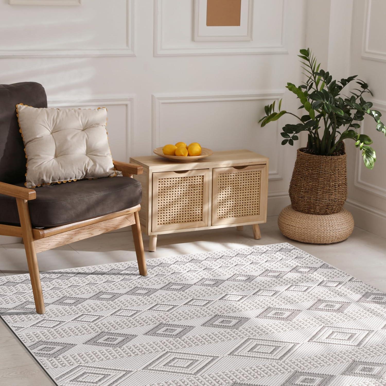 image:imageCAMILSON Micro Loop Rug 5x7 Modern Luxury Geometric Arch Area Rugs Soft High and Low Pile Stain Resistant EasyCleaning NonShedding for Living Room Office Indoor Carpet 5 x 7 WhiteGy8 White Gray