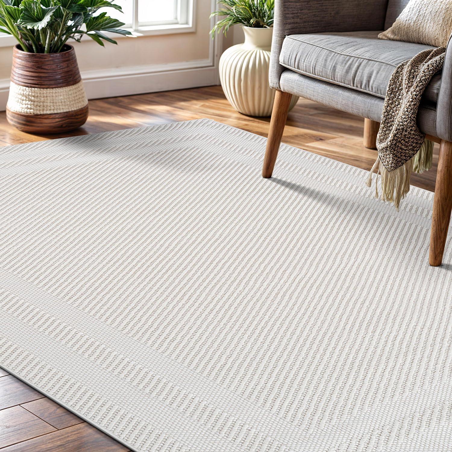 image:imageCAMILSON Micro Loop Rug 5x7 Modern Luxury Geometric Arch Area Rugs Soft High and Low Pile Stain Resistant EasyCleaning NonShedding for Living Room Office Indoor Carpet 5 x 7 WhiteGy9 White