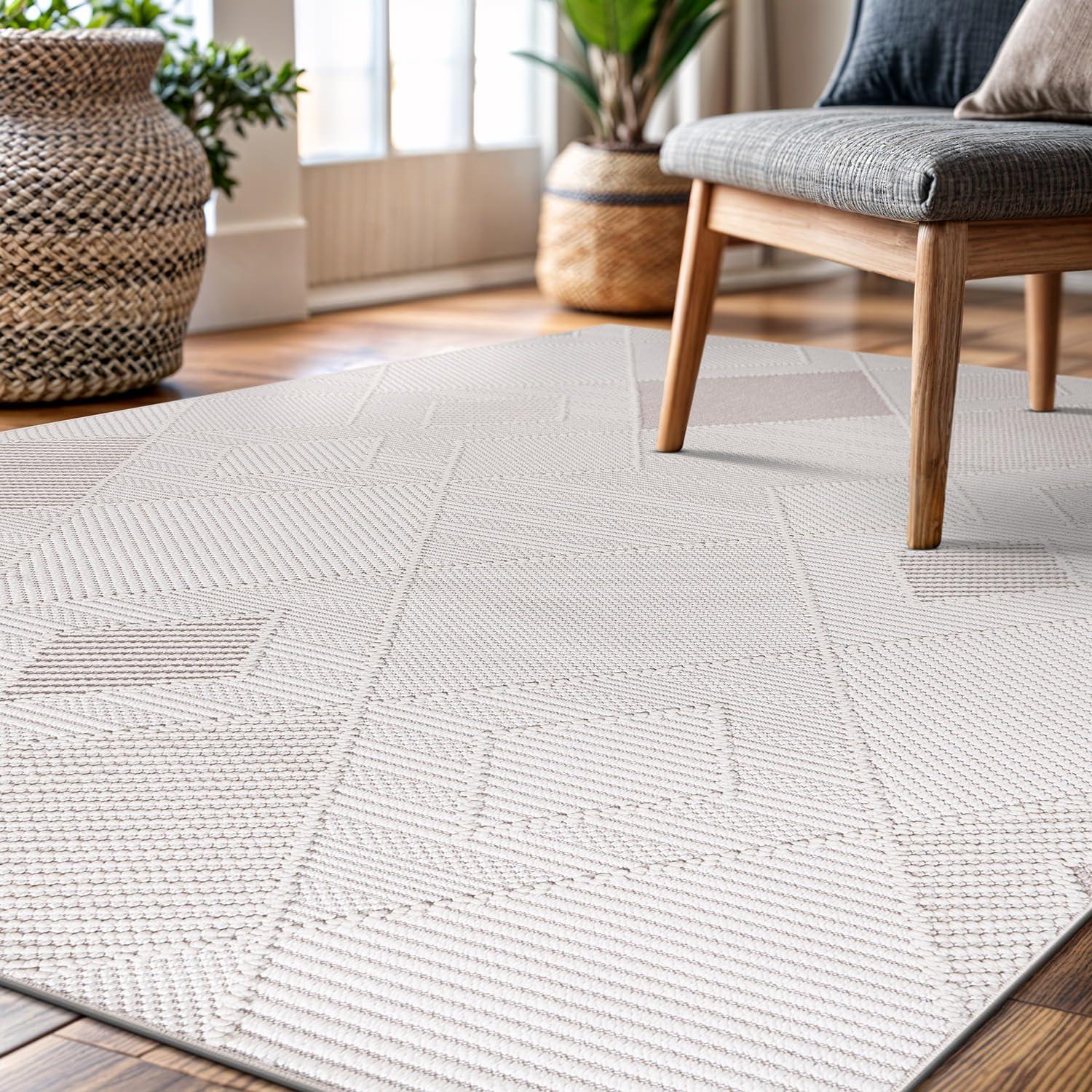 image:imageCAMILSON Micro Loop Rug 5x7 Modern Luxury Geometric Arch Area Rugs Soft High and Low Pile Stain Resistant EasyCleaning NonShedding for Living Room Office Indoor Carpet 5 x 7 WhiteGy2 White Beige